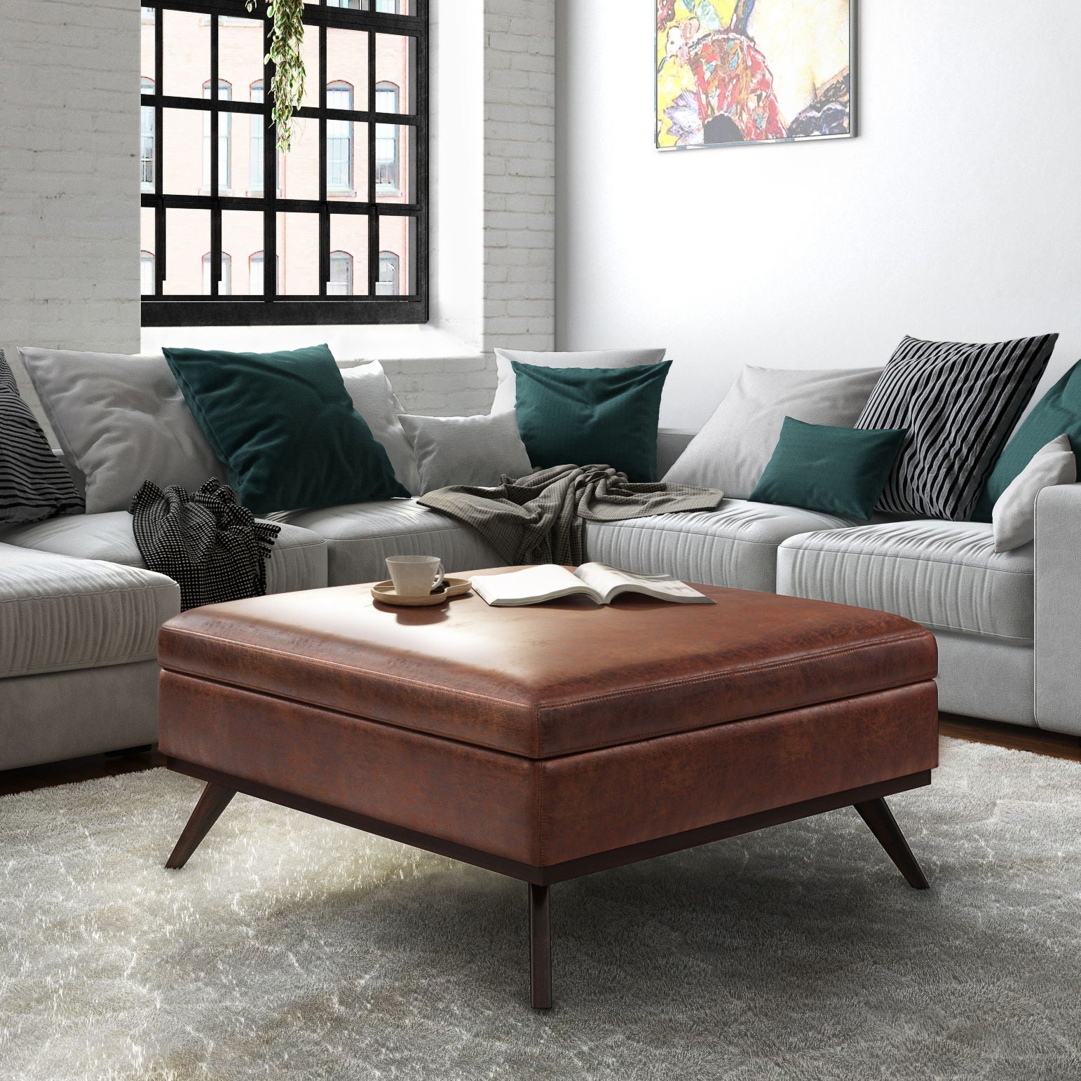 Owen - Multifunctional Square Coffee Table Storage Ottoman - Best Buy Furniture