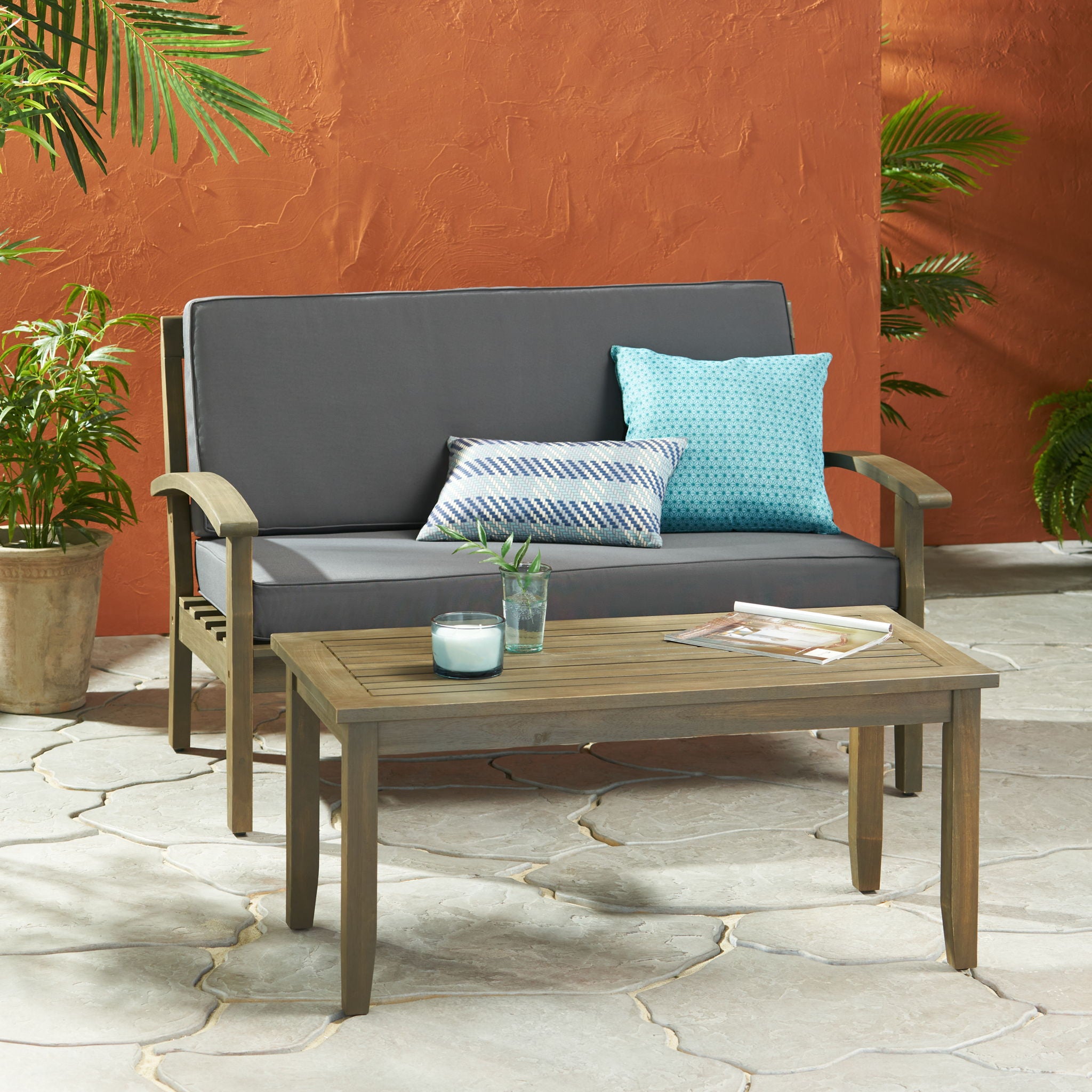 Outdoor Chat Set With Coffee Table And Loveseat