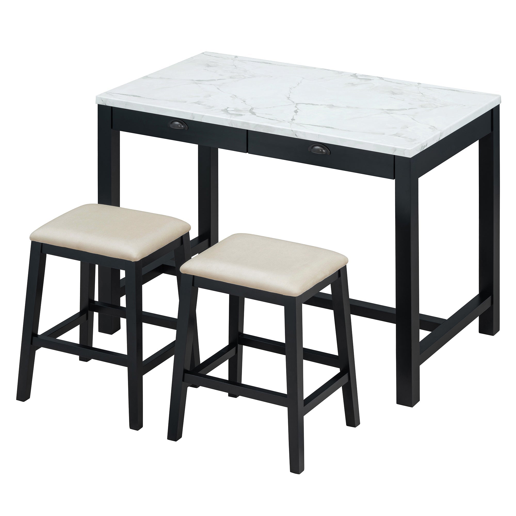 Alexandra Modern Bar Table Set with Hidden Storage Drawers