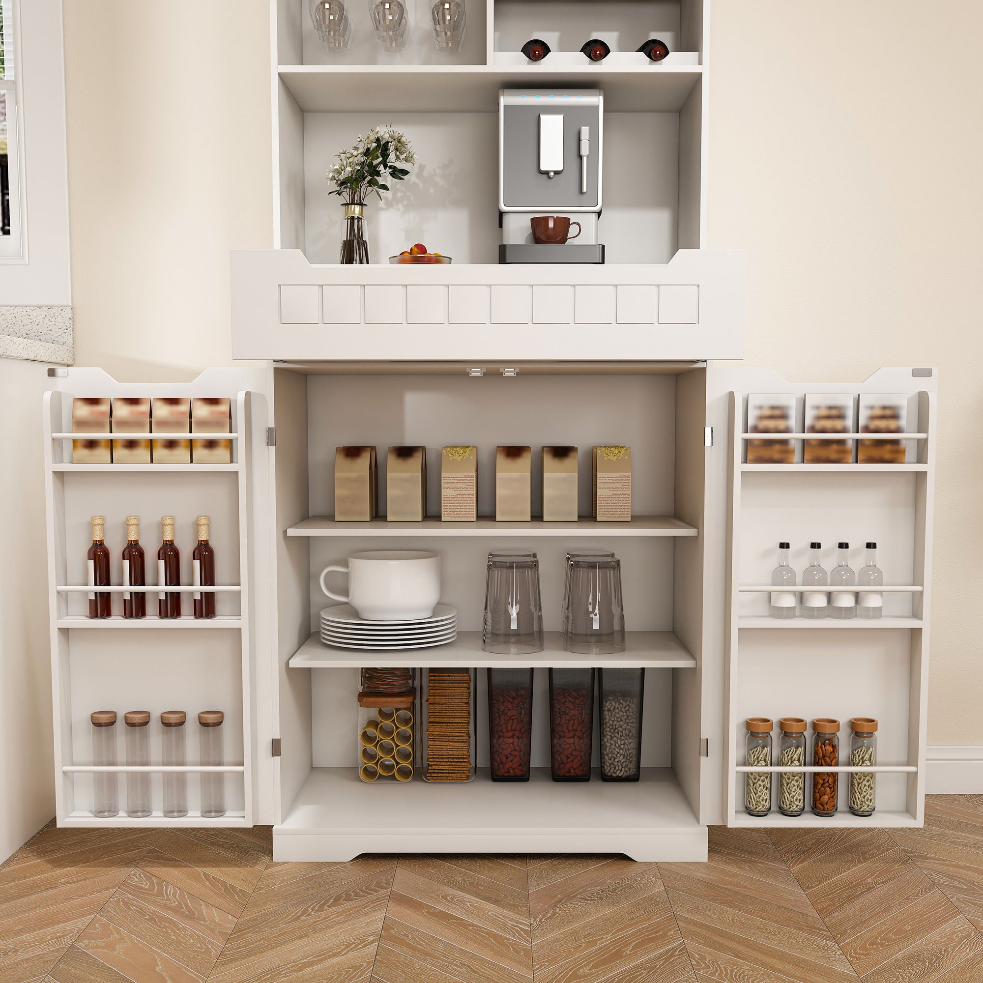 Modern Farmhouse Buffet Cabinet With Hutch Kitchen Storage Sideboard With Drawers & Barn Doors - White