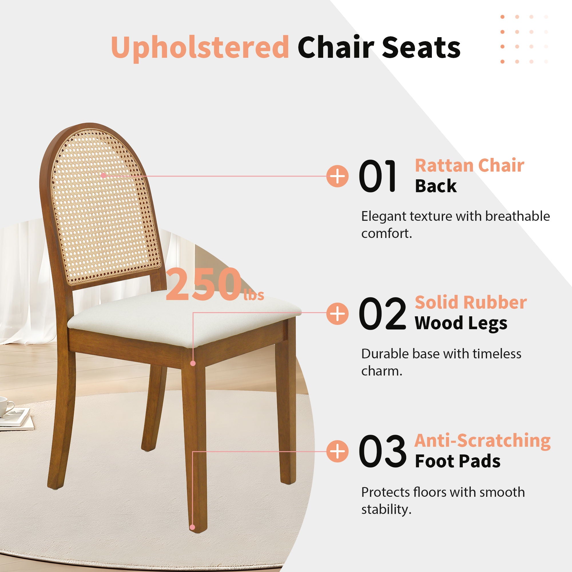 Modern Double Pedestal 6 Piece Dining Table Set, 4 Upholstered Rattan Back Dining Chairs And Bench