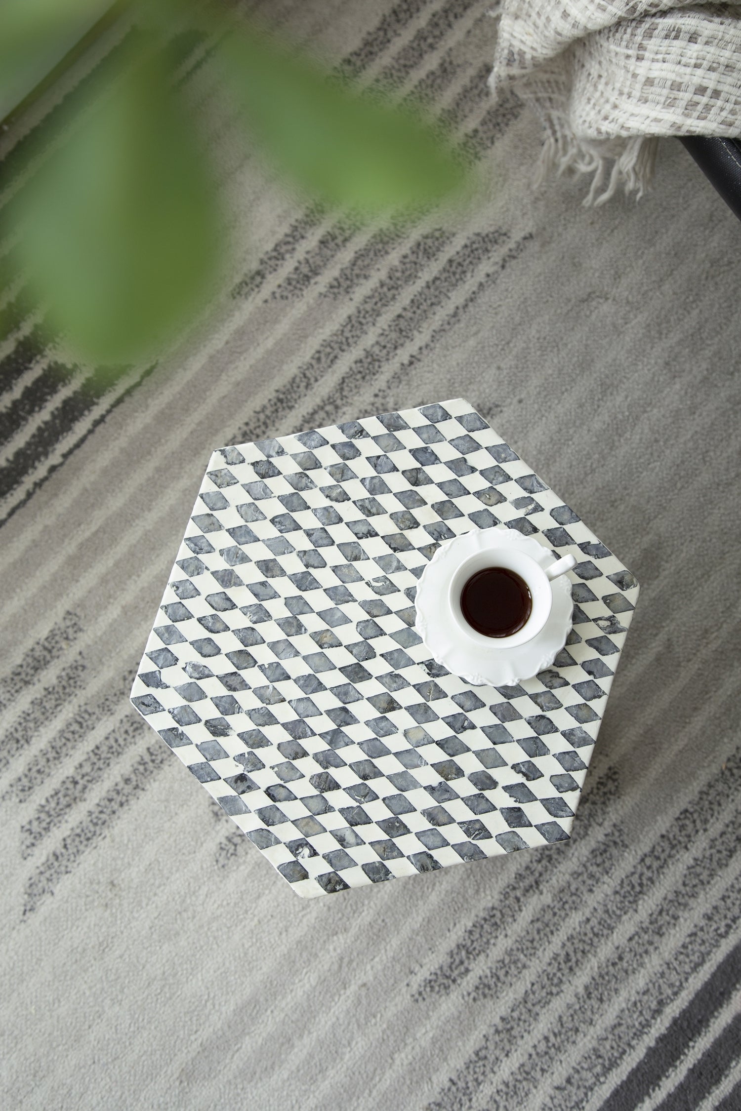 15x13x17' Hexagonal Garden Capiz Stool Accent Side Table