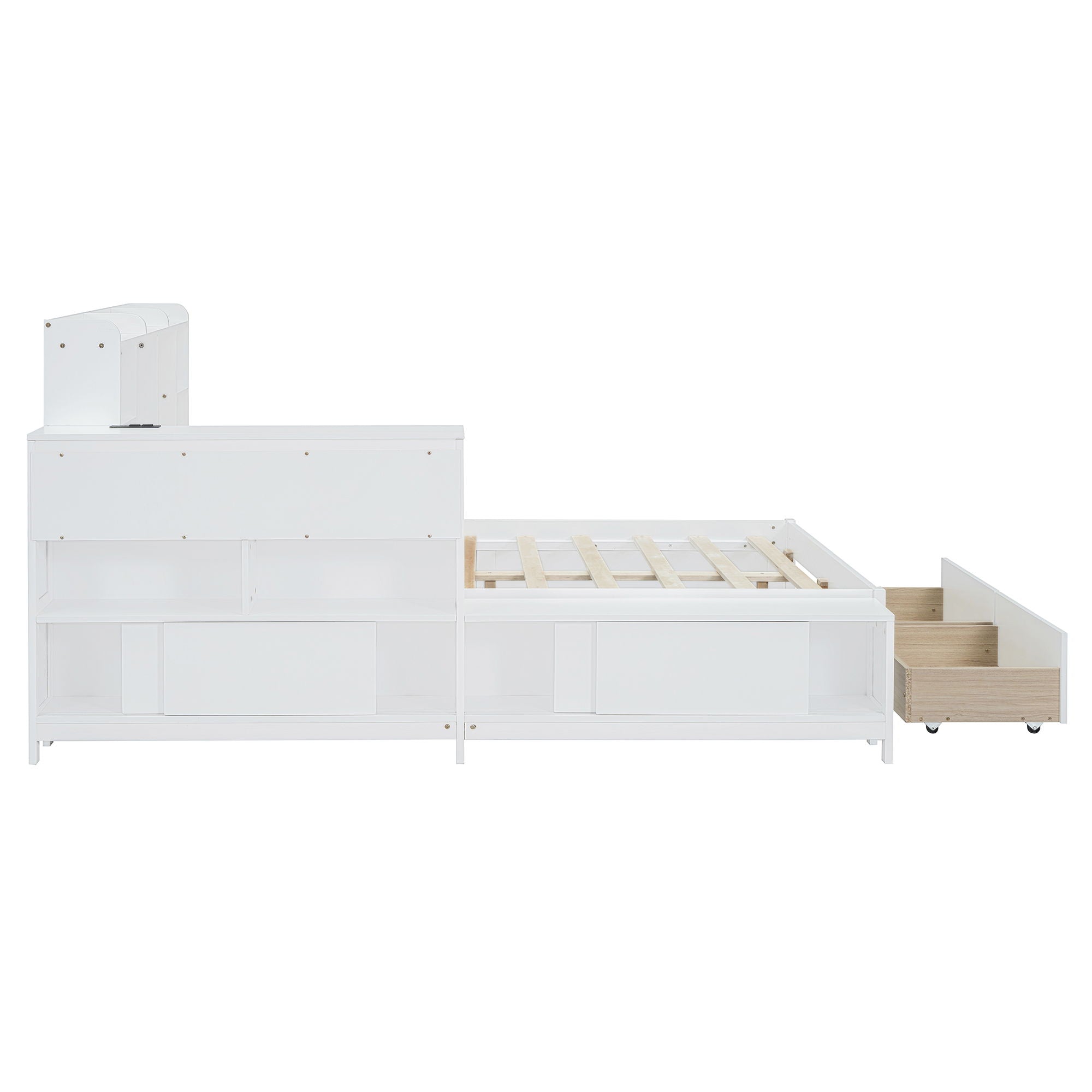 Platform Bed With Multi Functional Storage Space, Nightstand, 2 Drawers, USB Ports And Desk