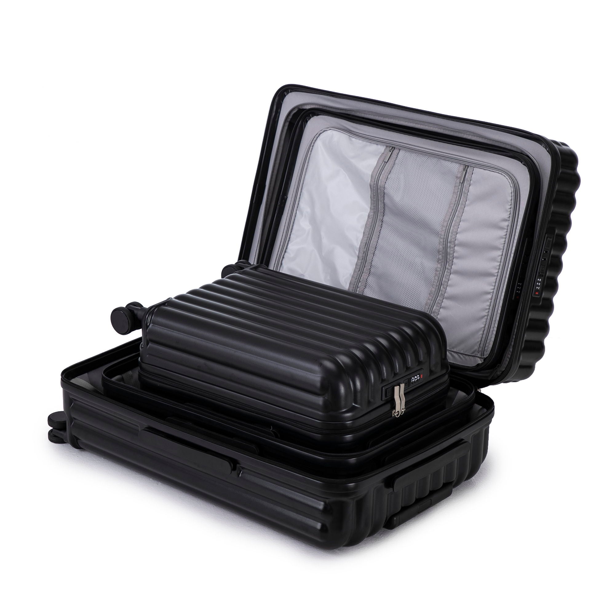 20" / 24" / 28" 3 Pieces / Set Spinner Wheel Luggage, Carry On Suitcase, With Cup Holder & USB Port & Phone Holder