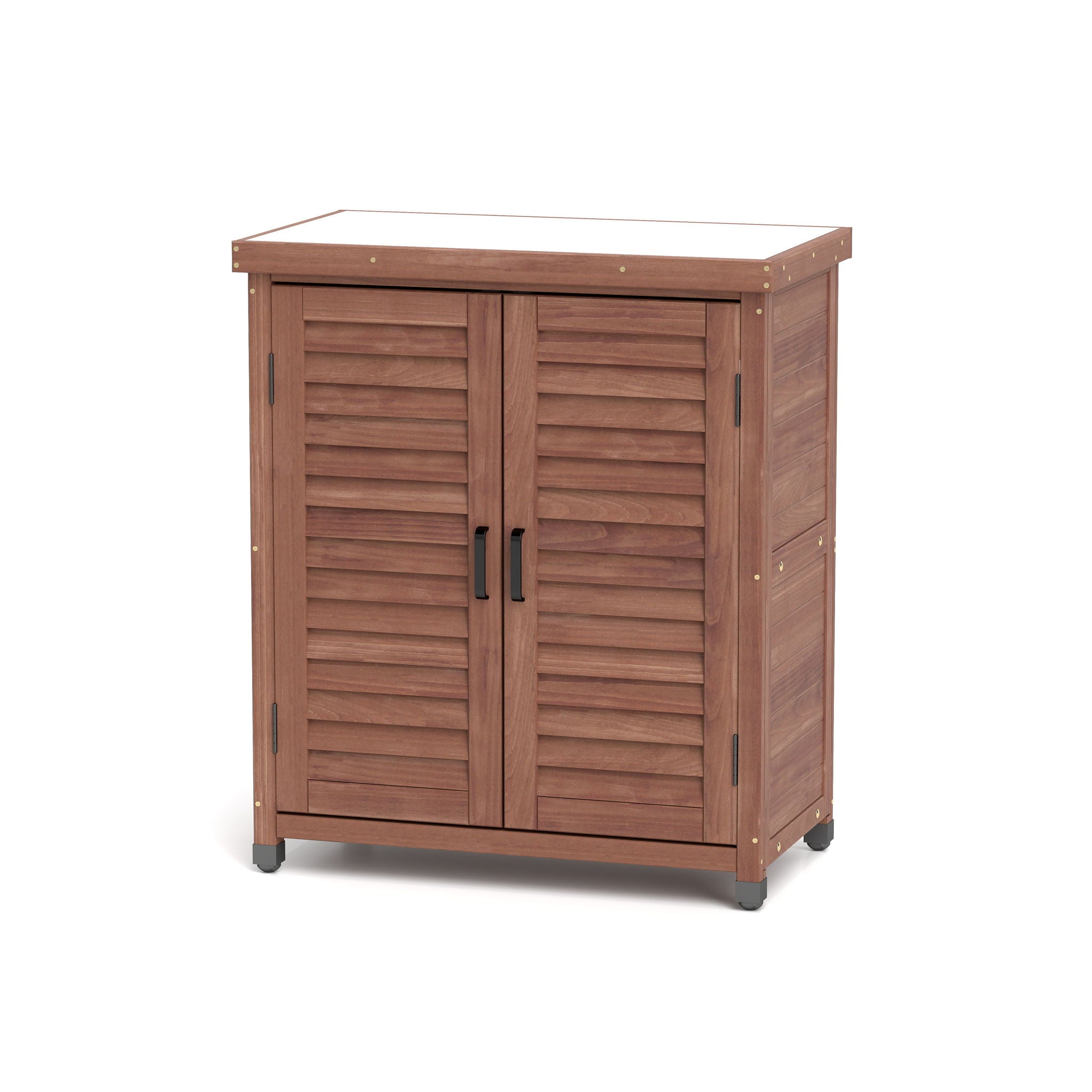 Potting Bench With Storage Cabinet And Metal Table Top For Outdoor