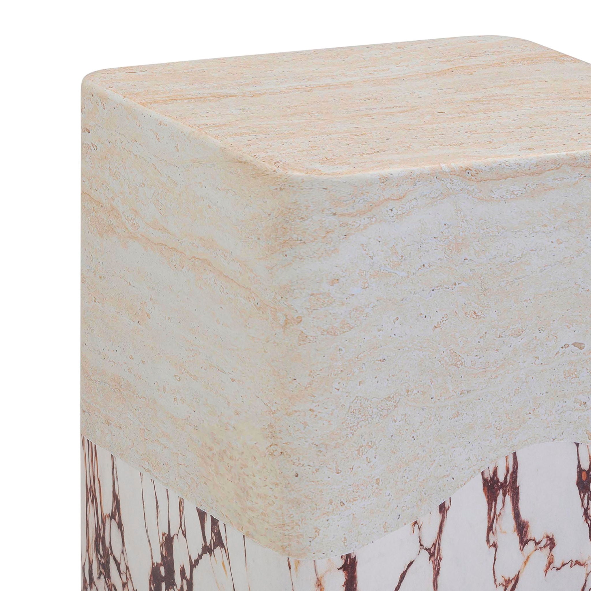 Brut - Concrete Indoor / Outdoor Side Table - Travertine & Breccia
