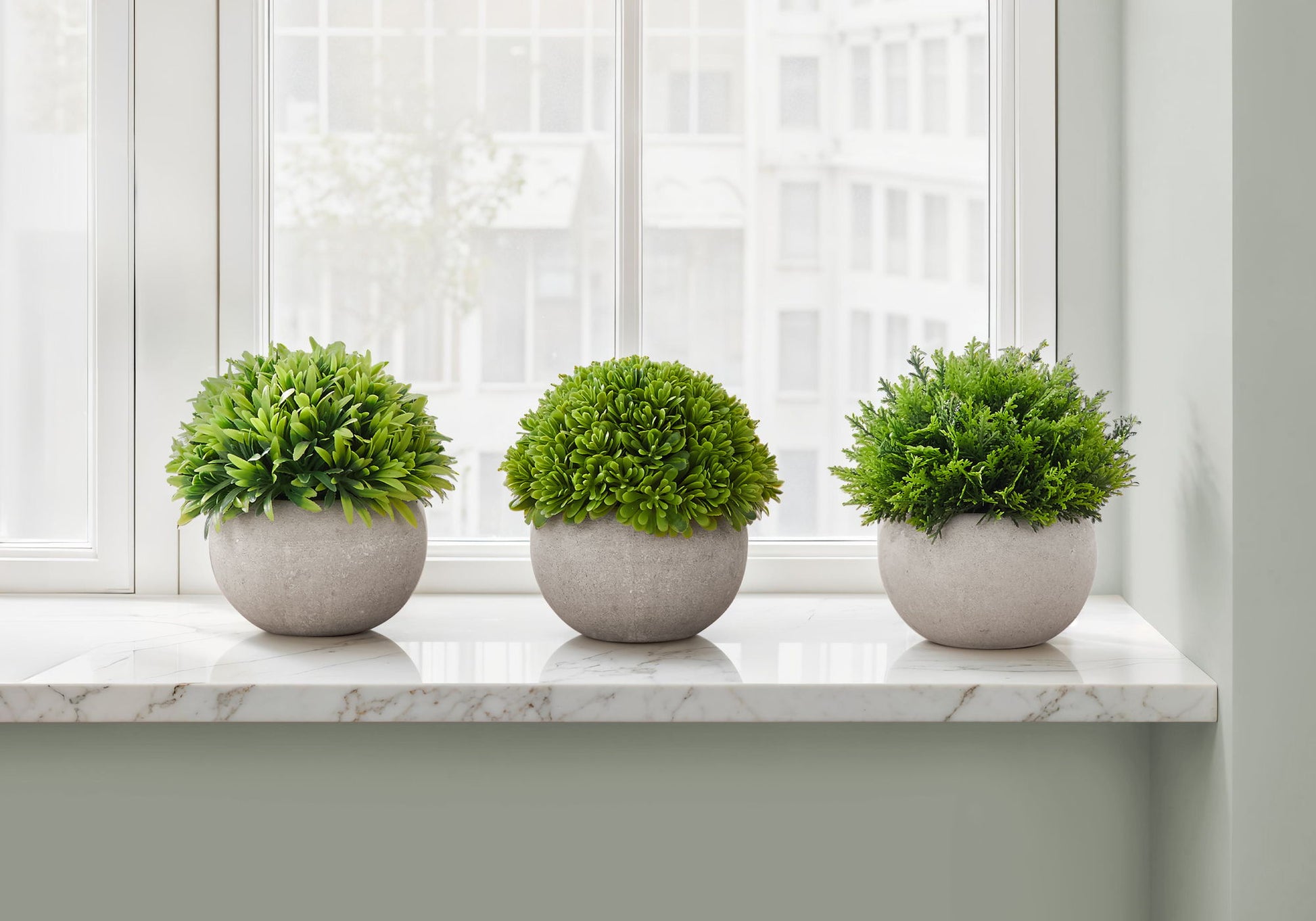 5" Tall, Artificial Plant, Grass, Indoor, Faux, Fake, Table, Greenery, Potted, Decorative (Set of 3) - Green / Gray - Best Buy Furniture
