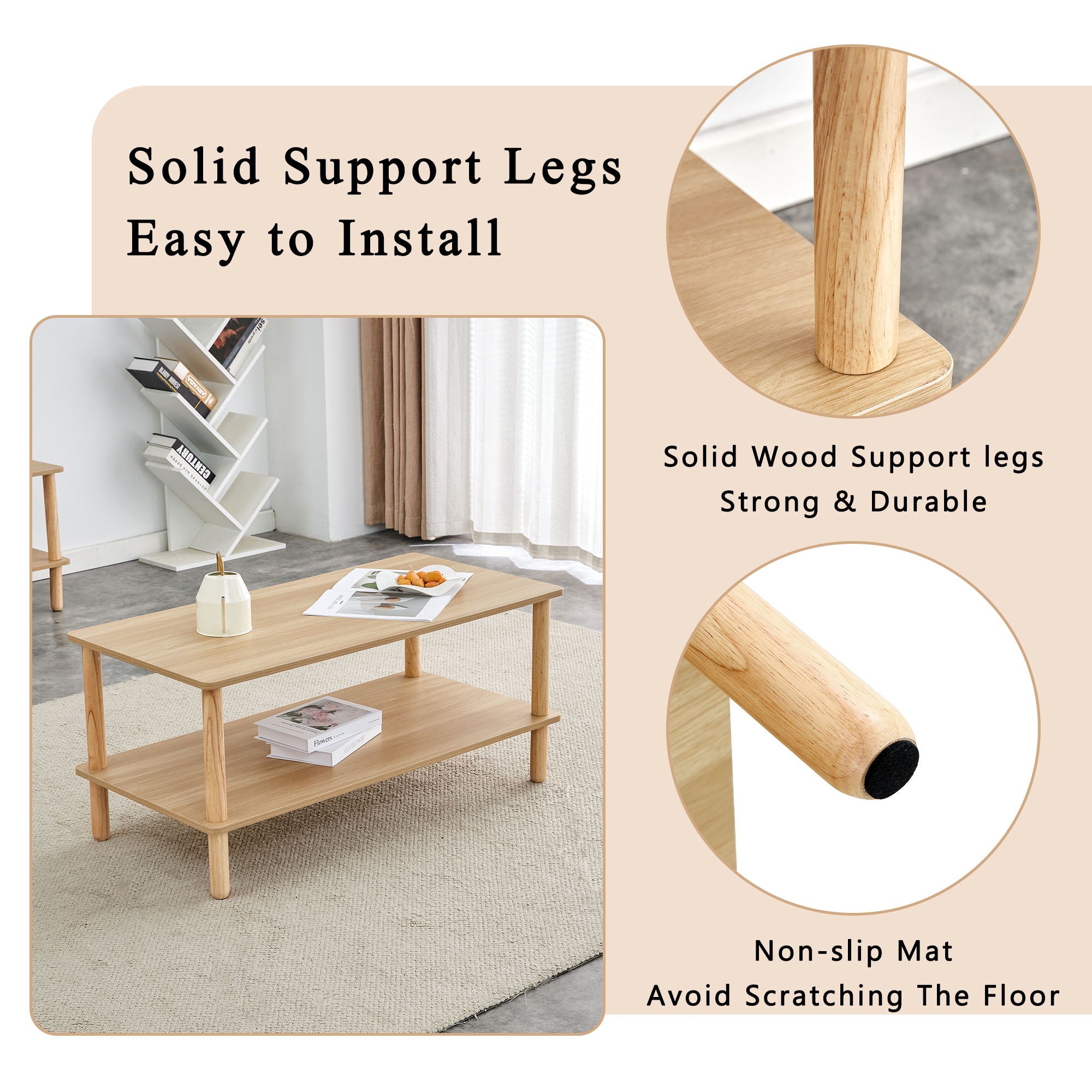 Modern 2 Tier Coffee Table With Open Storage Shelf For Living Room
