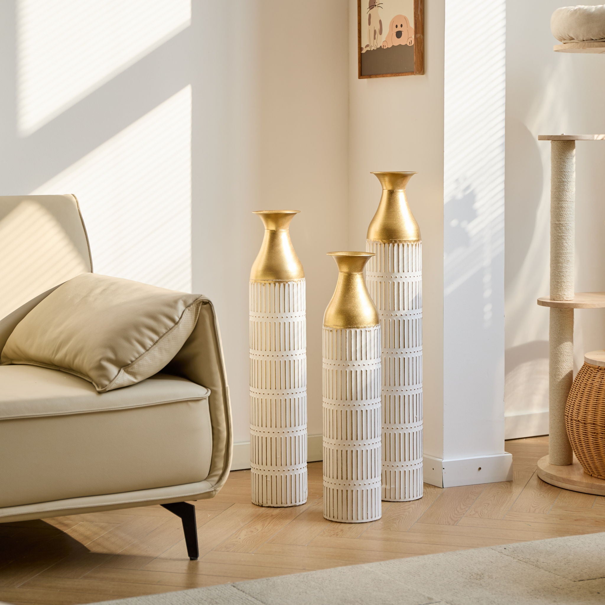 Floor Metal Vases Decorated White Metal Vases (Set of 3) Gorgeous Home Decoration Large Glazed Metal Vases - White - Best Buy Furniture