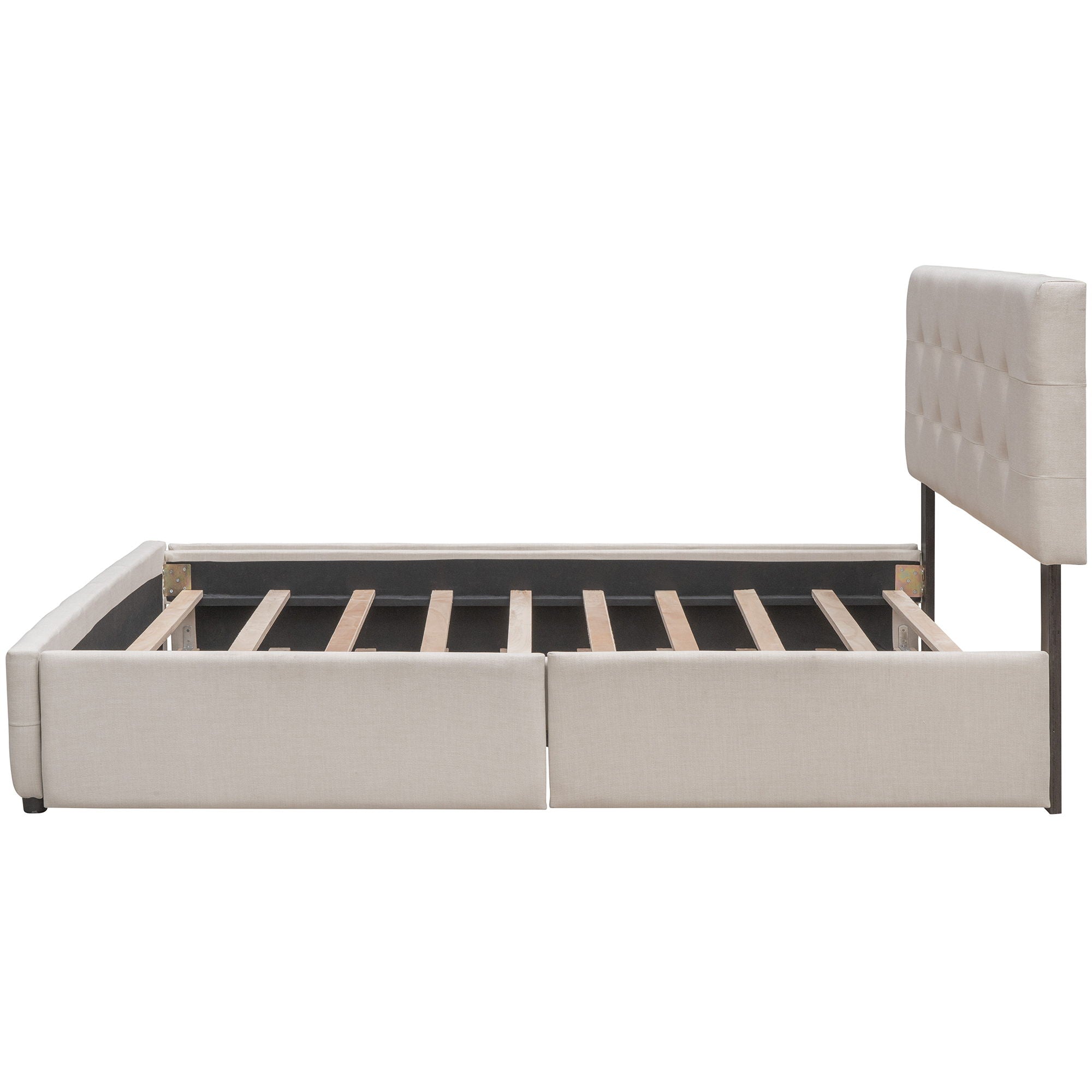 Upholstered Platform Bed With Classic Headboard And Drawers, No Box Spring Needed