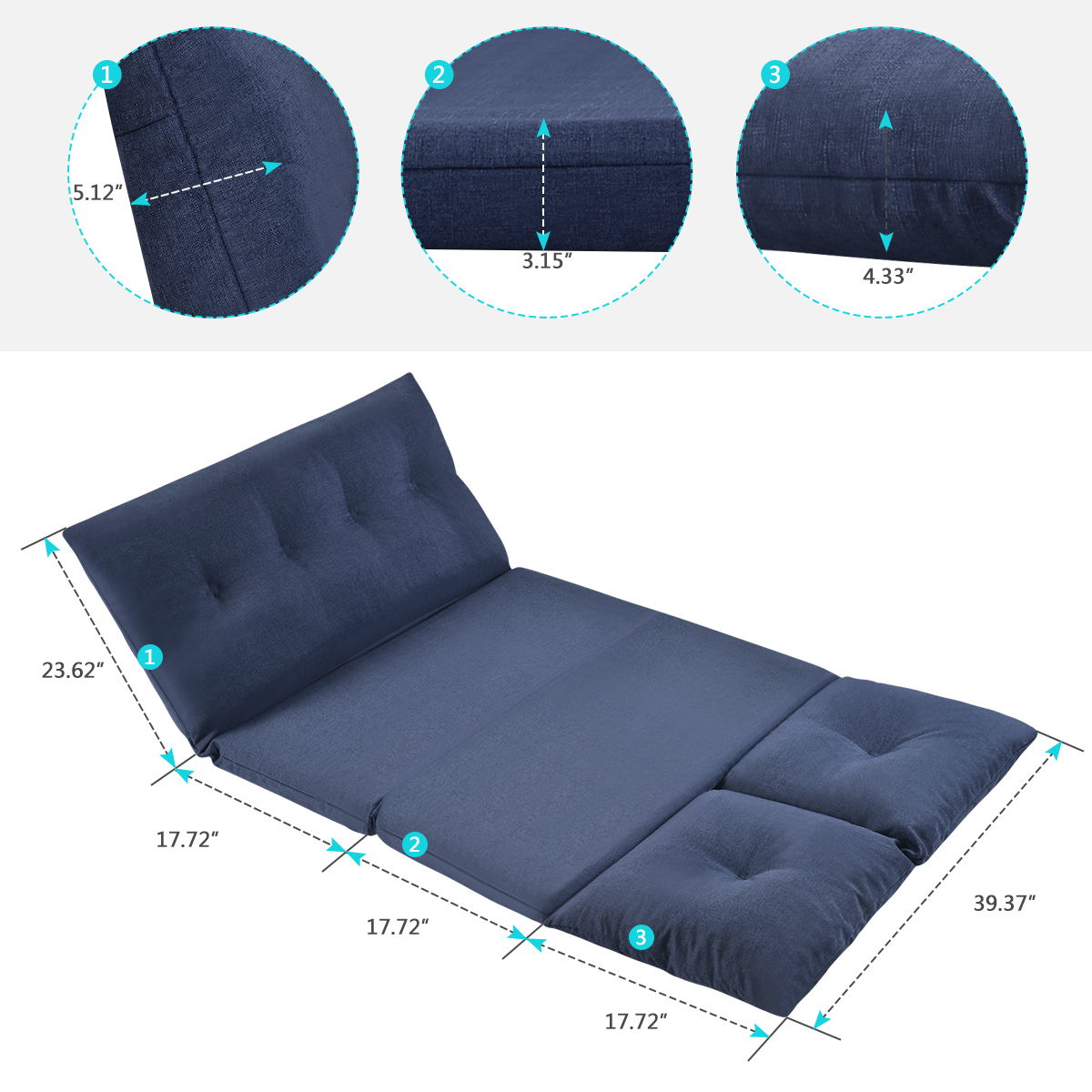 Adjustable Folding Chaise Lounge Sofa, Floor Couch