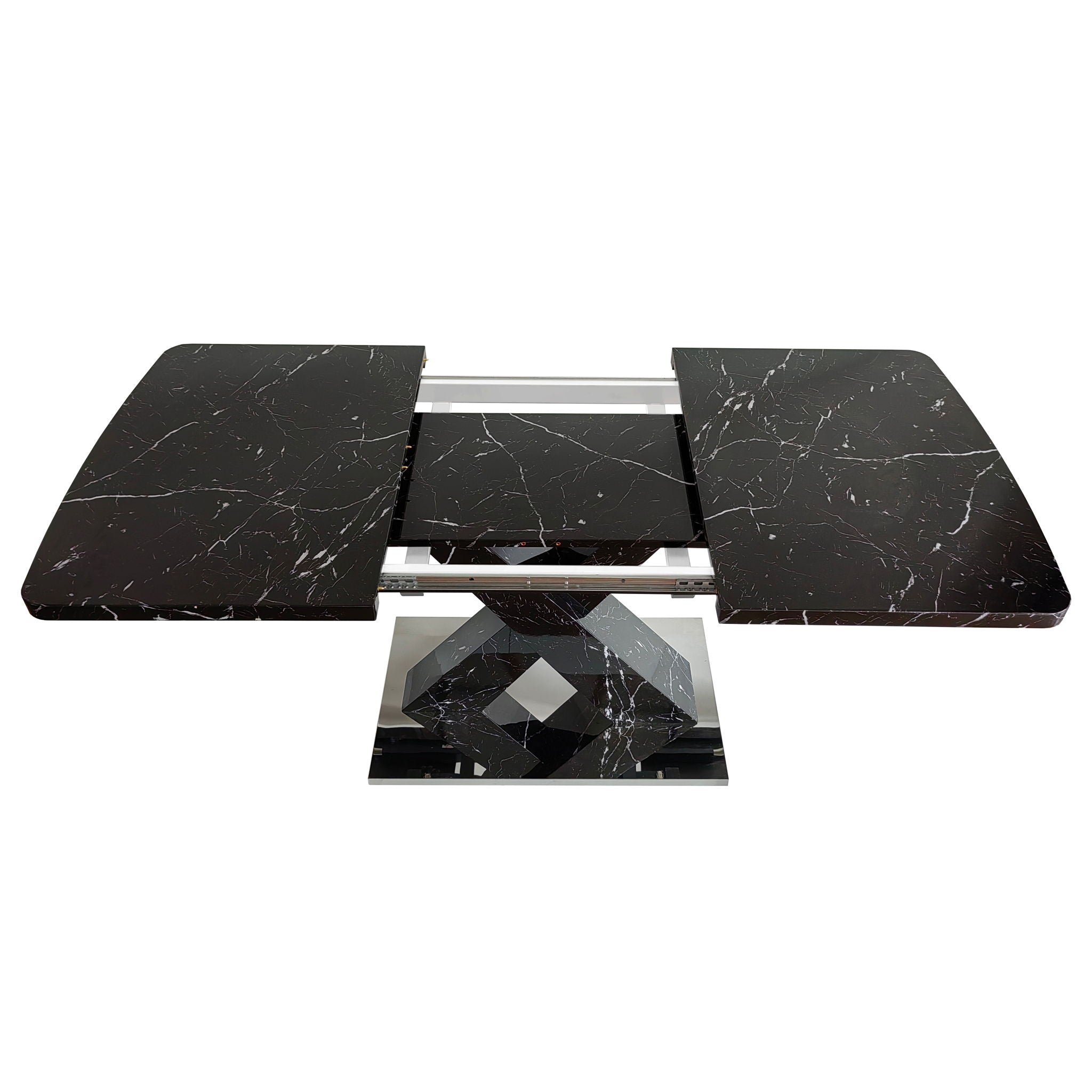 Modern Rectangle Dining Table With Stretchable TopAnd X Shape Legs