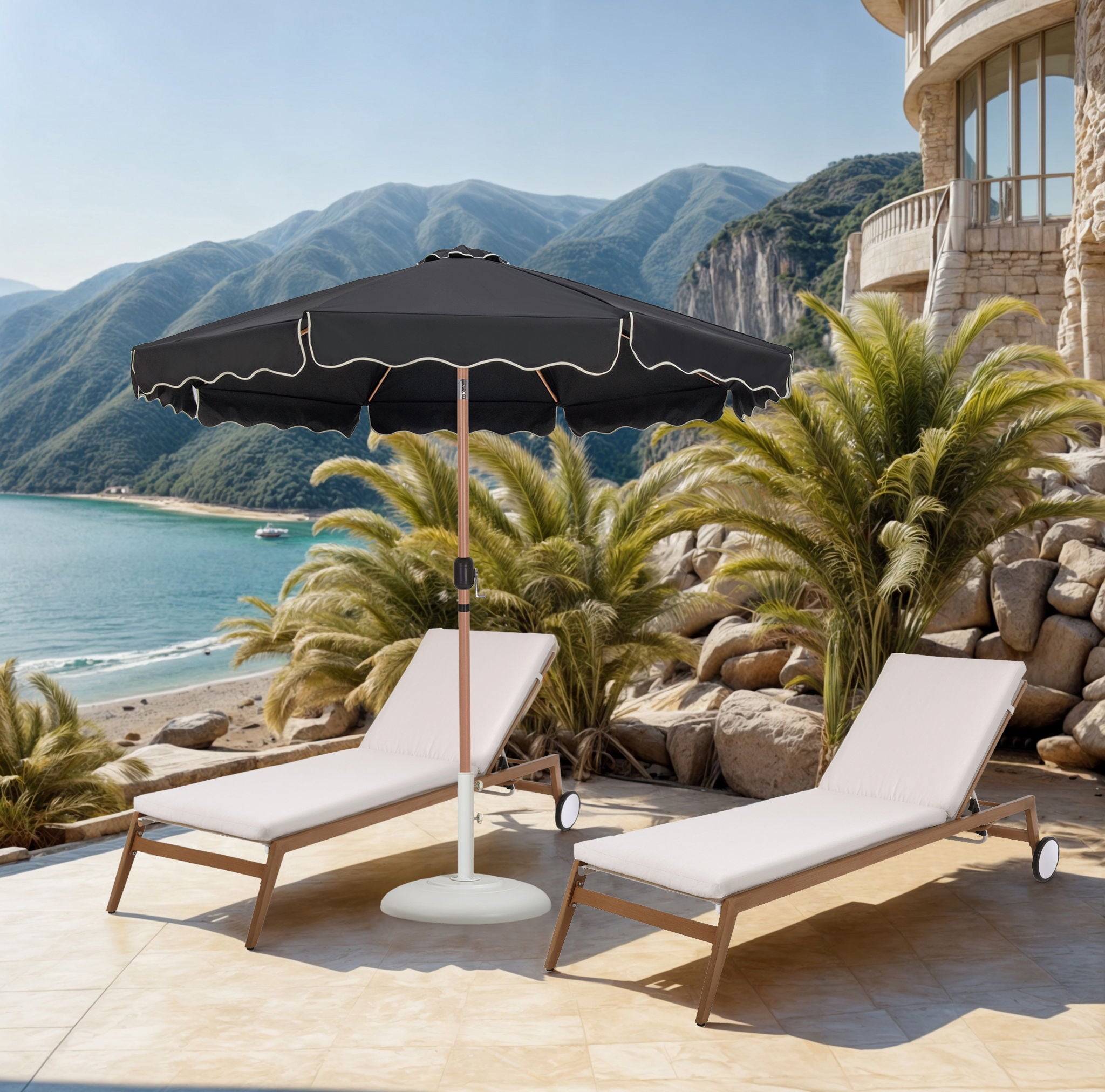 Amalfi - Patio Umbrella - White Base / Light Brown Pole