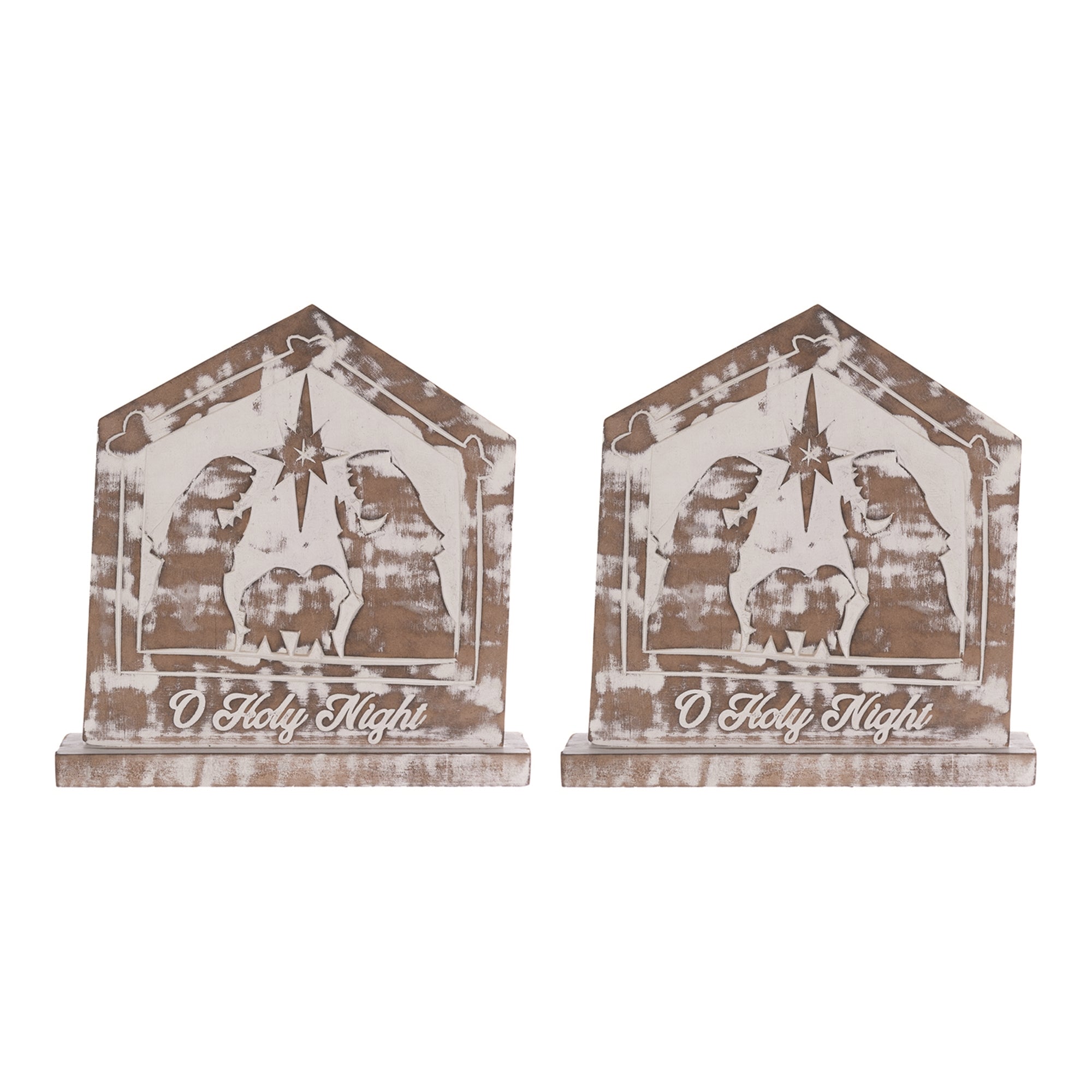 White Washed Nativity Sign (Set of 2)