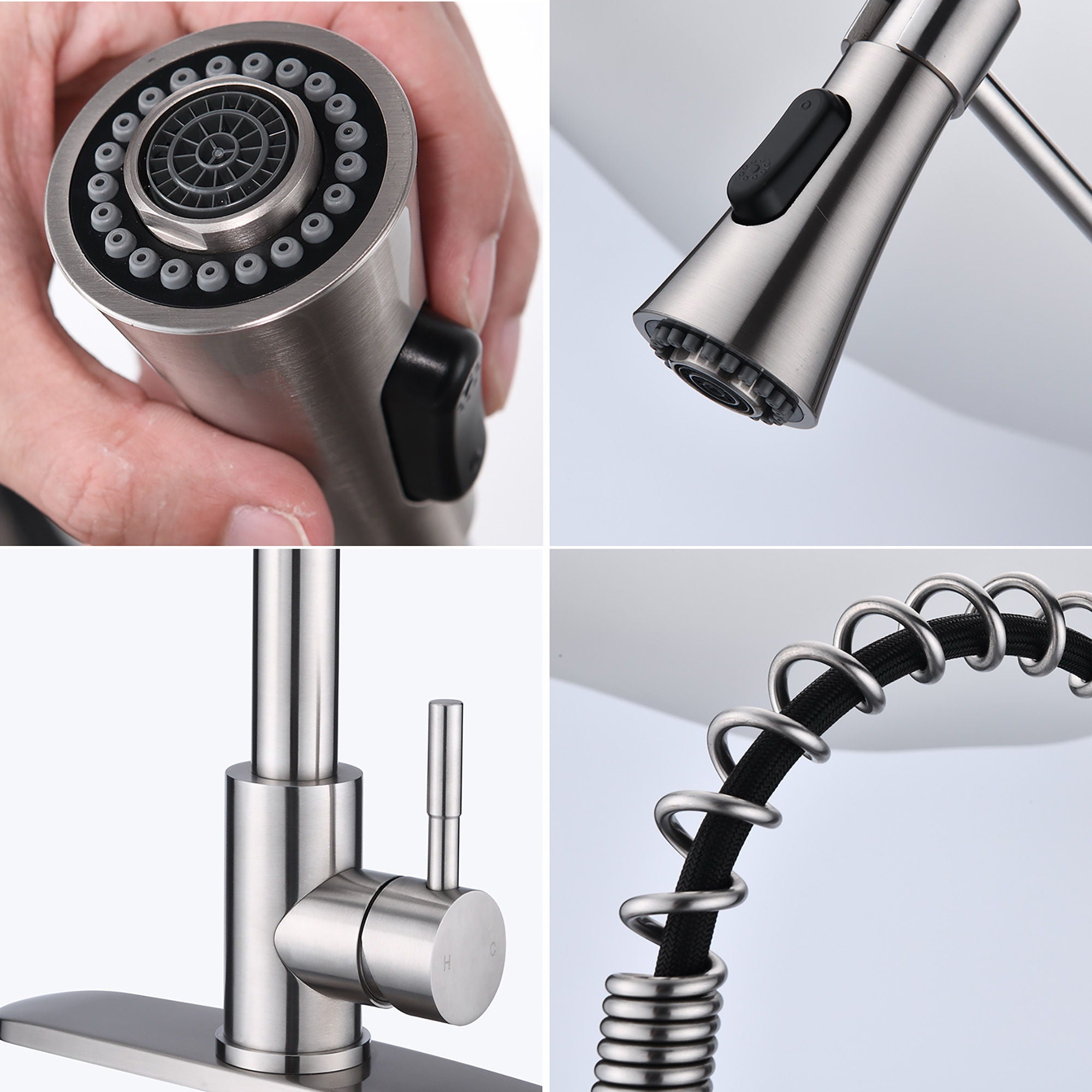 Modern Single Handle Spring High Arc Kitchen Faucet With Water Filter System, Stainless Steel - Brushed Nickel