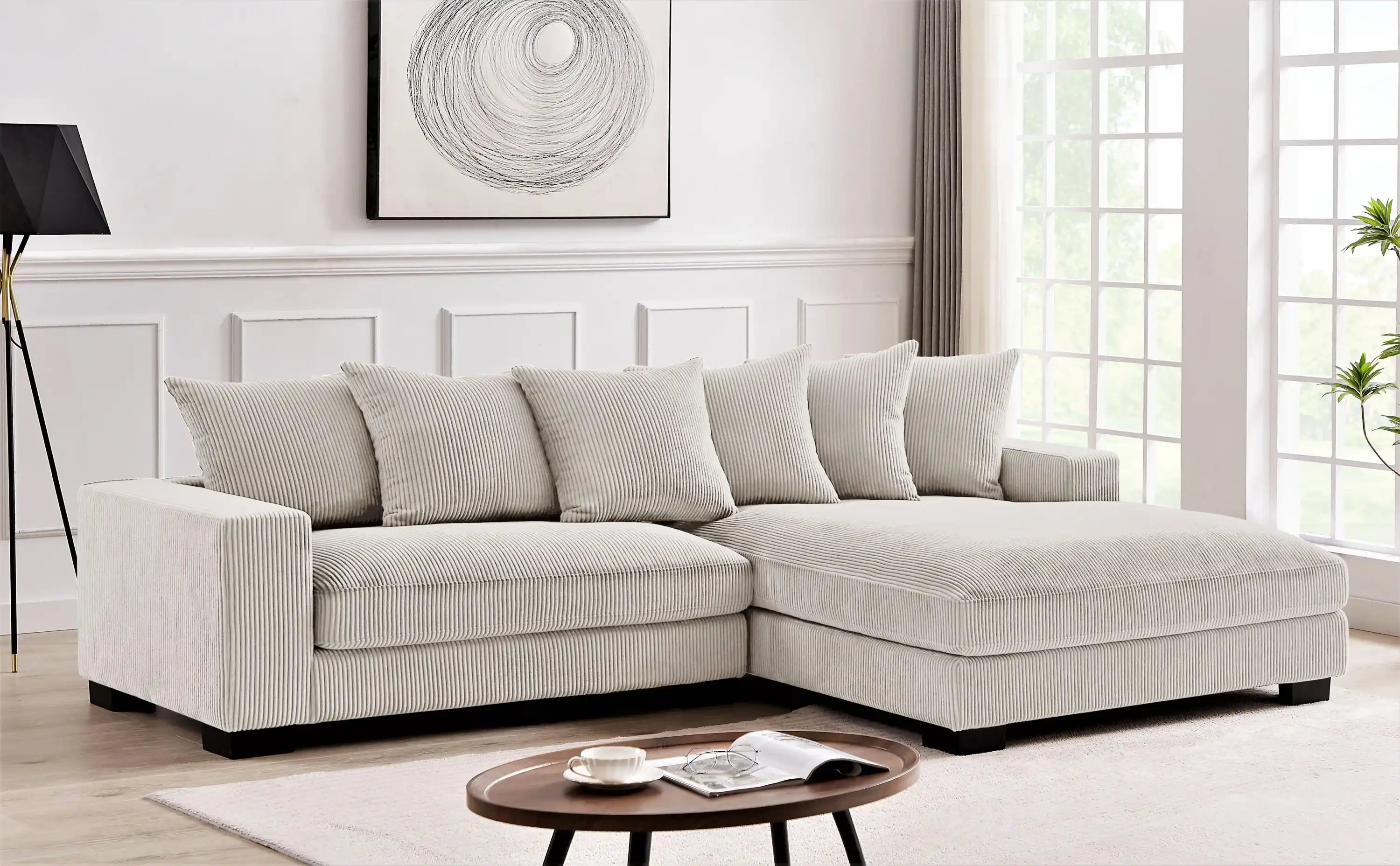 Luxe 102.4-Inch Right Facing Sectional Sofa, Ivory Corduroy