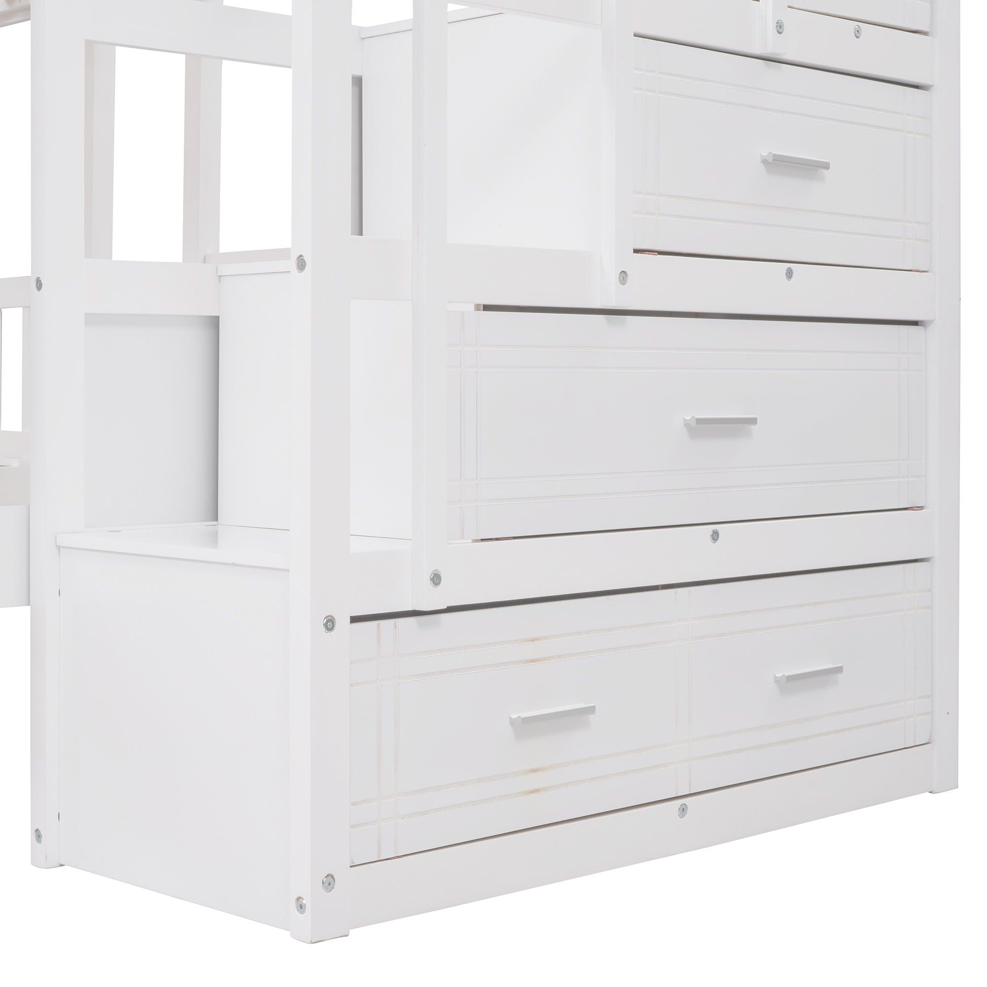 Multifunctional Triple Bunk Bed With Drawers And Guardrails