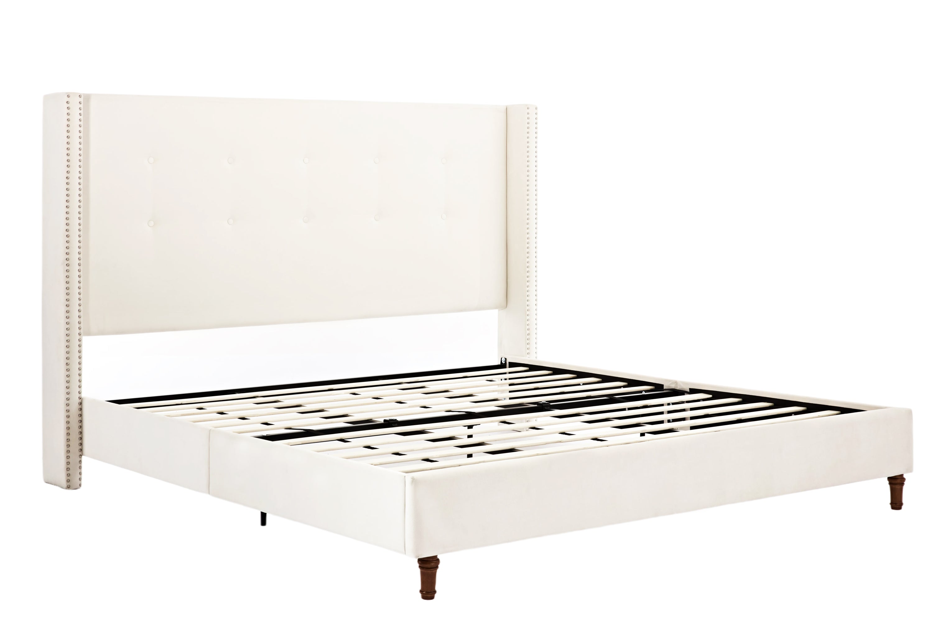 Luxury Wingback Upholstered Bed Frame – King or Queen Sizes, Ivory or Navy Fabric