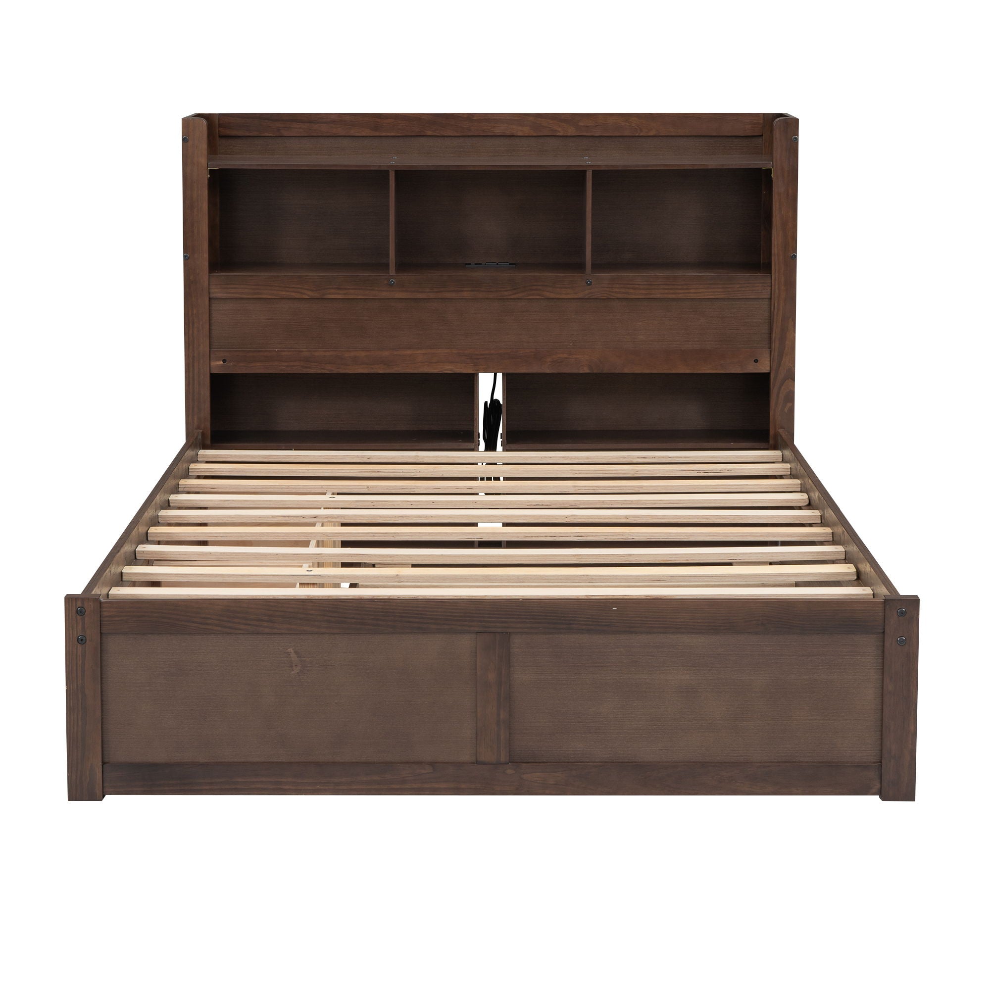 Storage Platform Bed With Pull Out Shelves, Trundle, And 2 Drawers