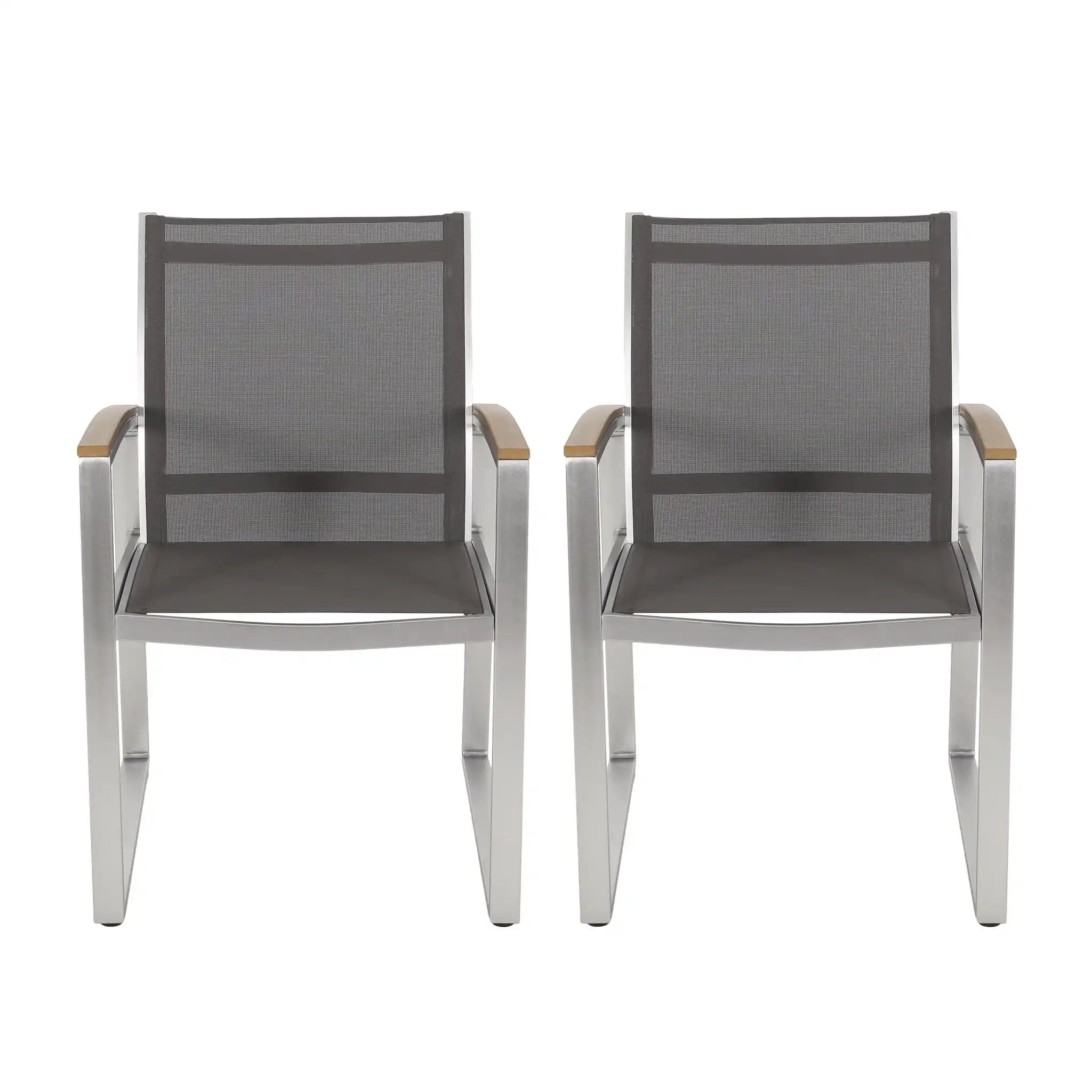 Poetic - Outdoor Dining Chair With Faux Wood Arms And Aluminum Frame (Set of 2) - Gray