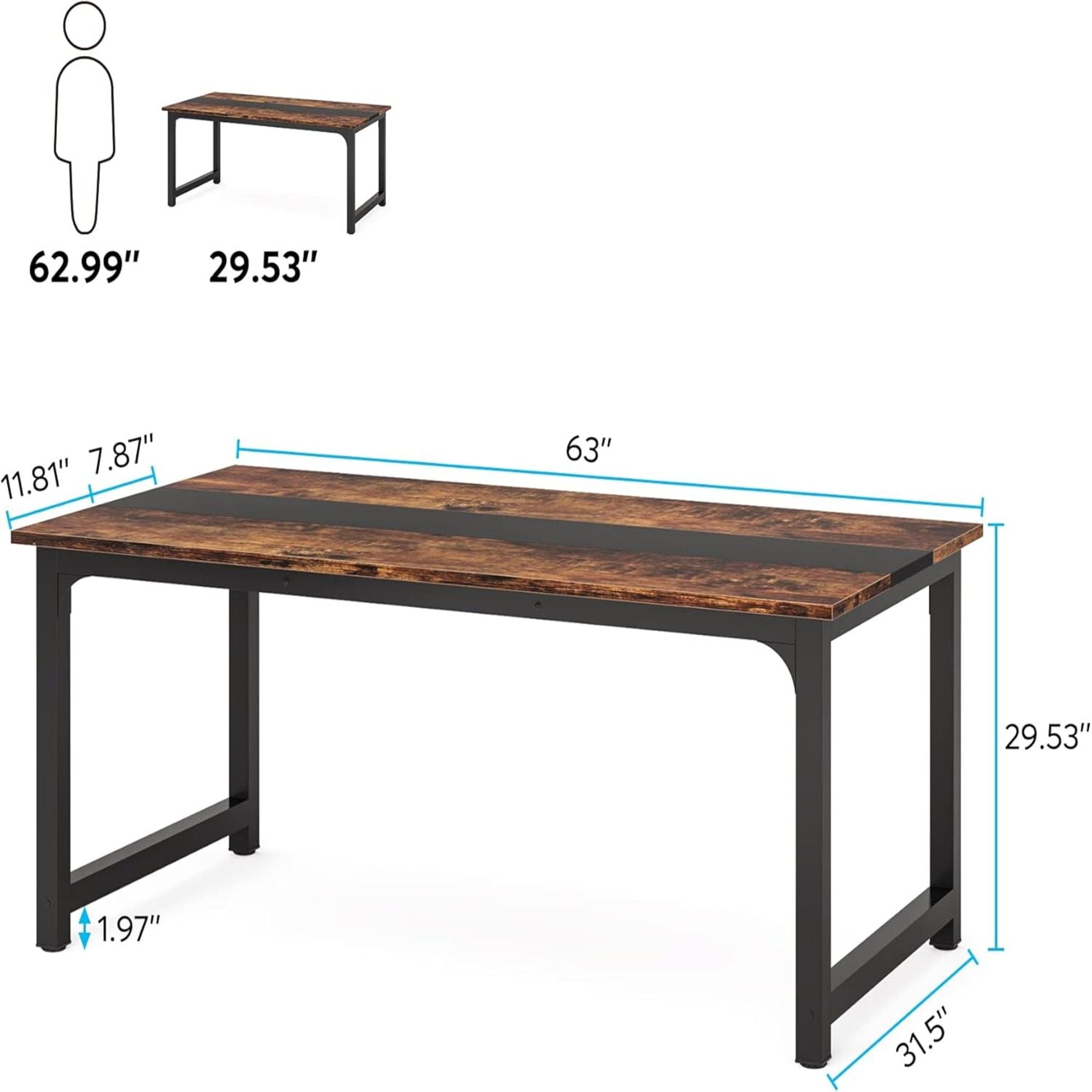 Large Computer Desk With Steel Frame For Home Office Workstation