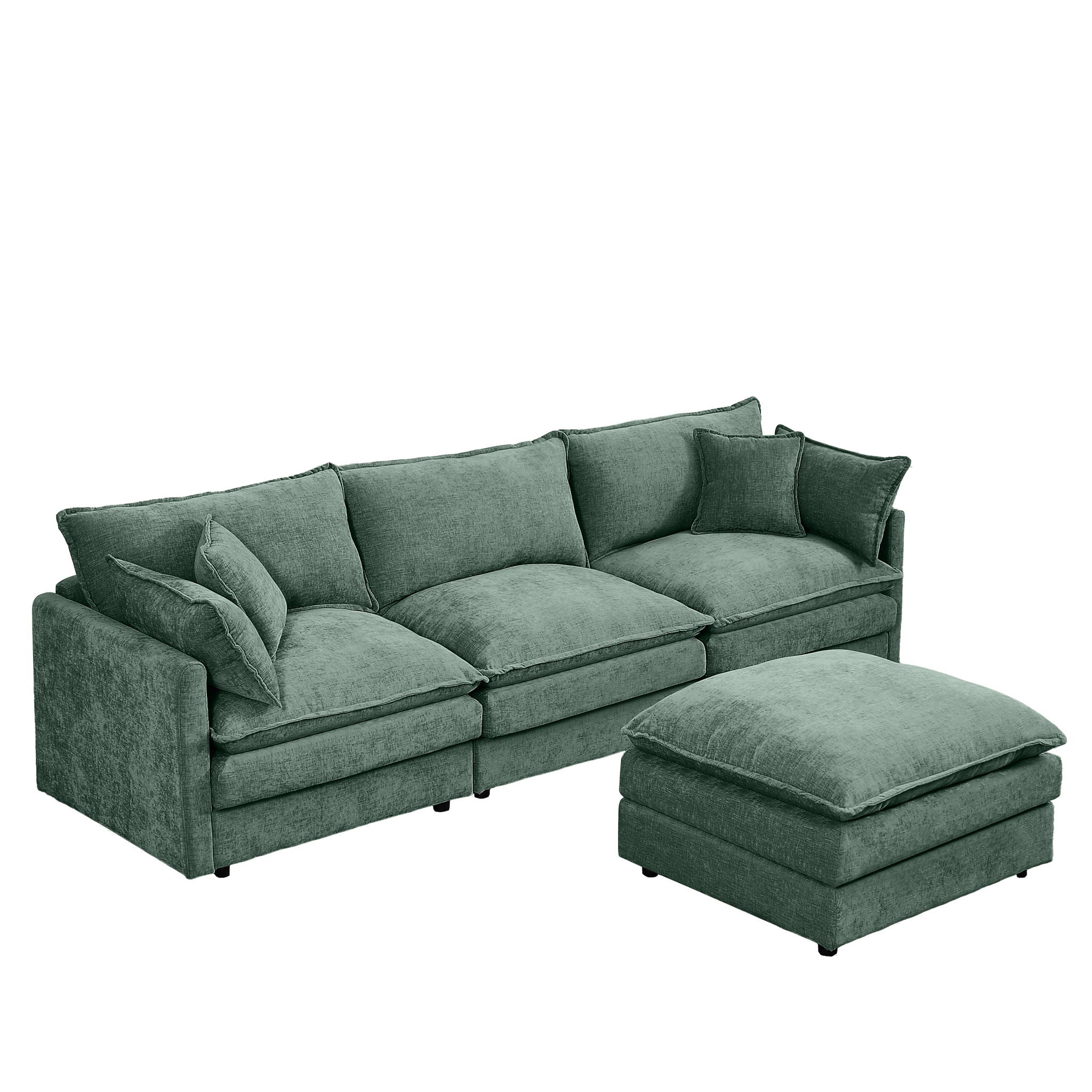 L Shaped Modular Sectional Sofa With Movable Ottoman, 3 Seater Comfortable Seating