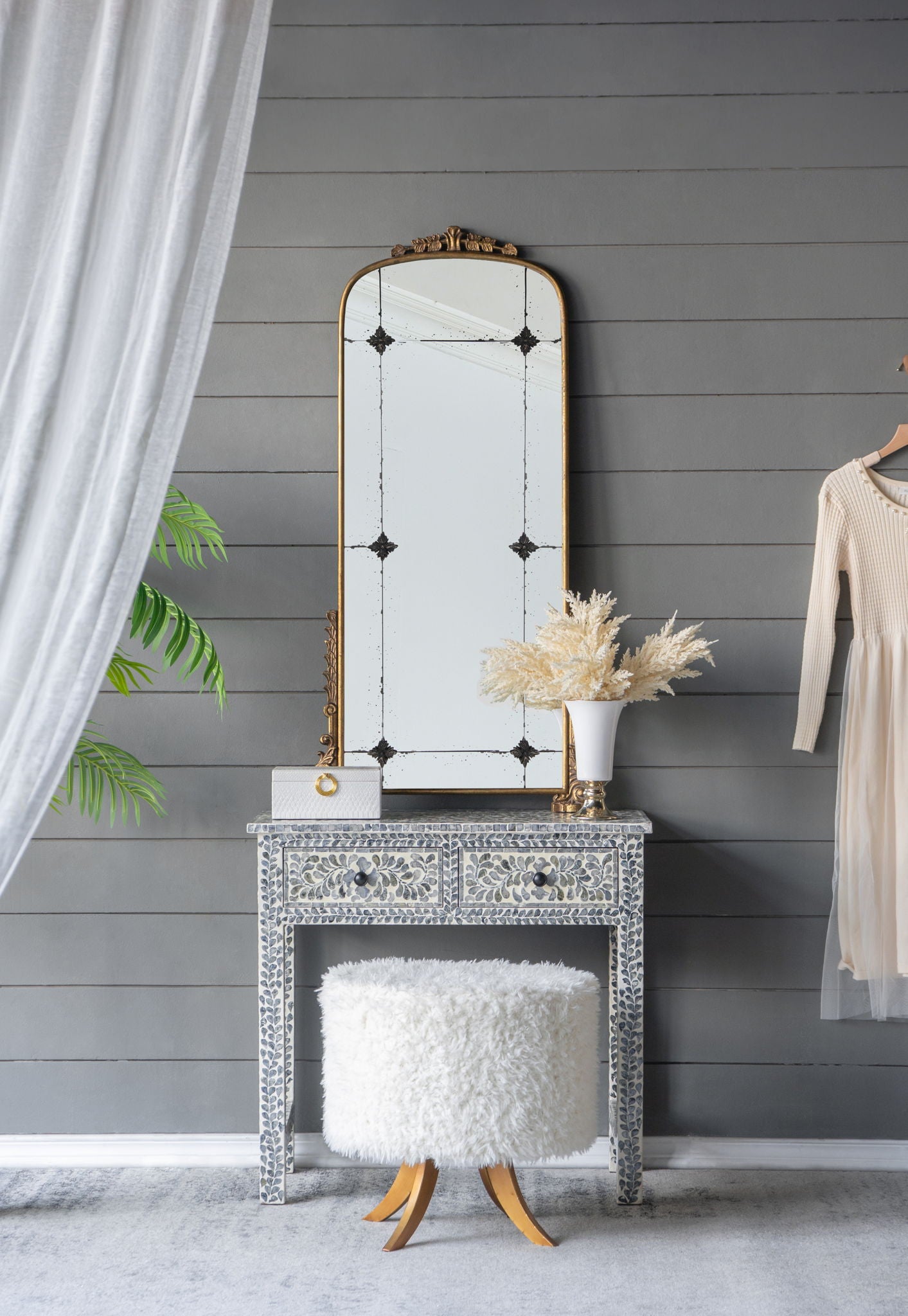 Antique Arched Mirror With Metal Frame, Full Length Mirror For Living Room Bathroom Entryway - Gold - Best Buy Furniture