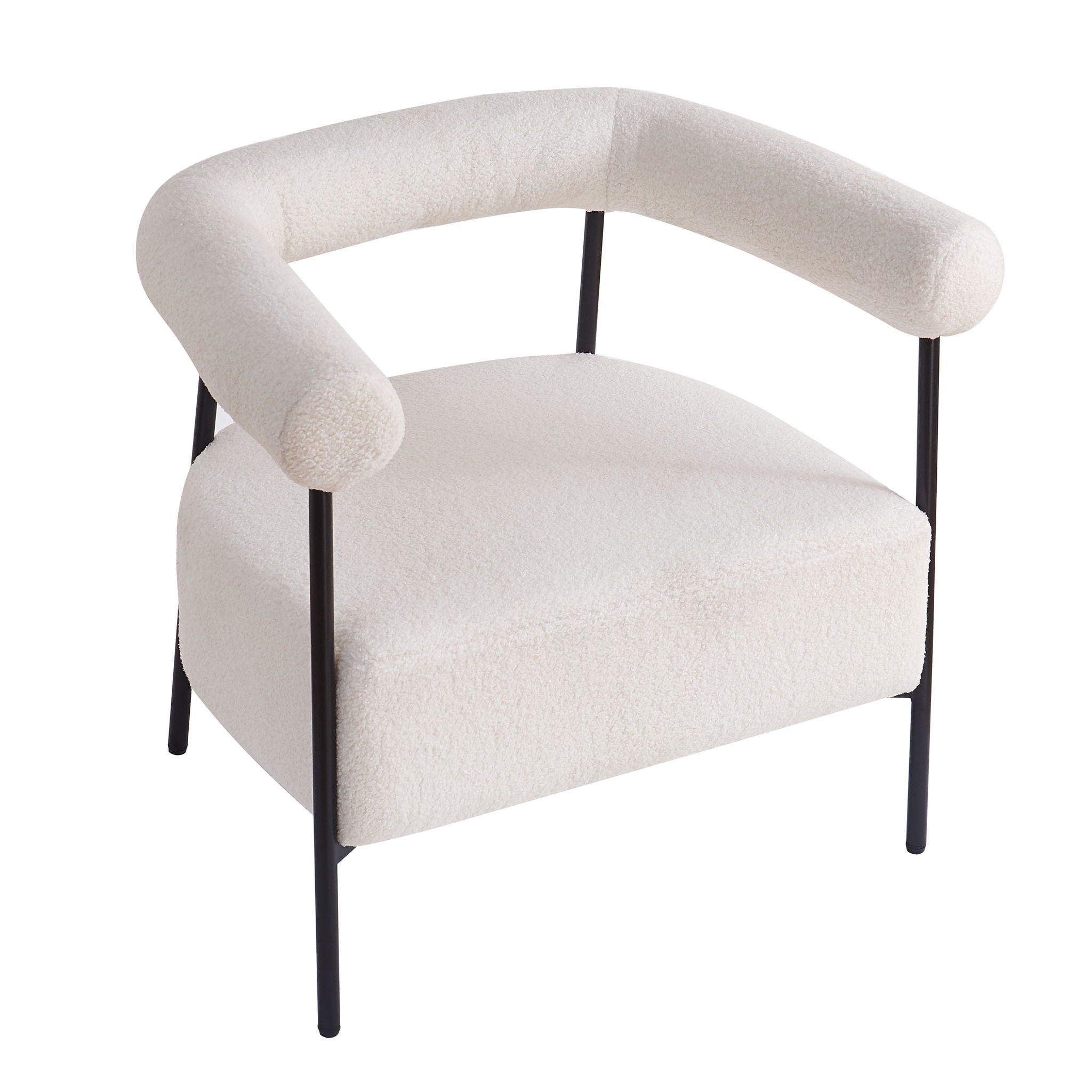 Modern Boucle Fabric Upholstered Accent Chair, Curved Armchair With Metal Frame - White