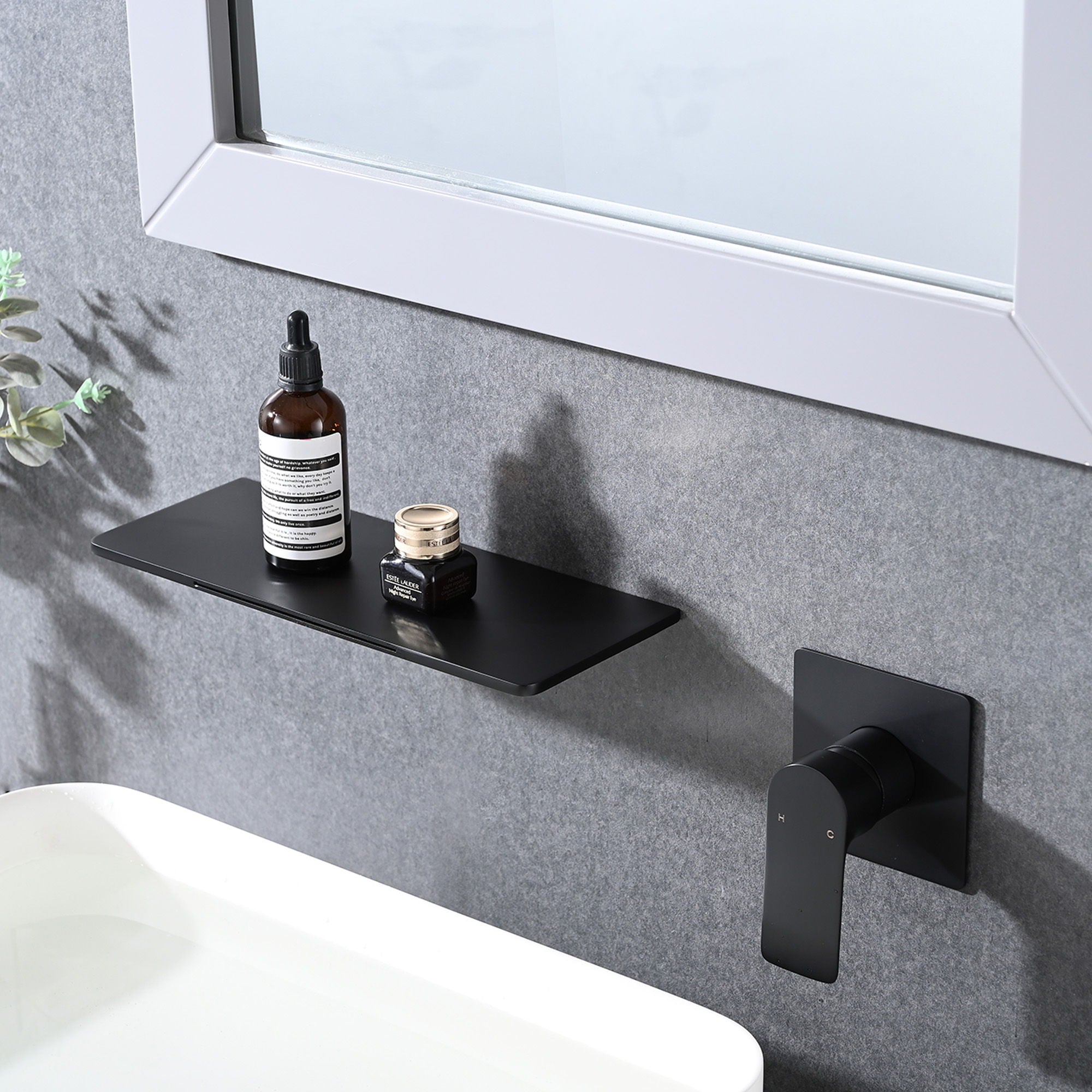 Modern Stainless Steel Waterfall Bathroom Sink Faucet With Single Handle Wall Mount - Matte Black