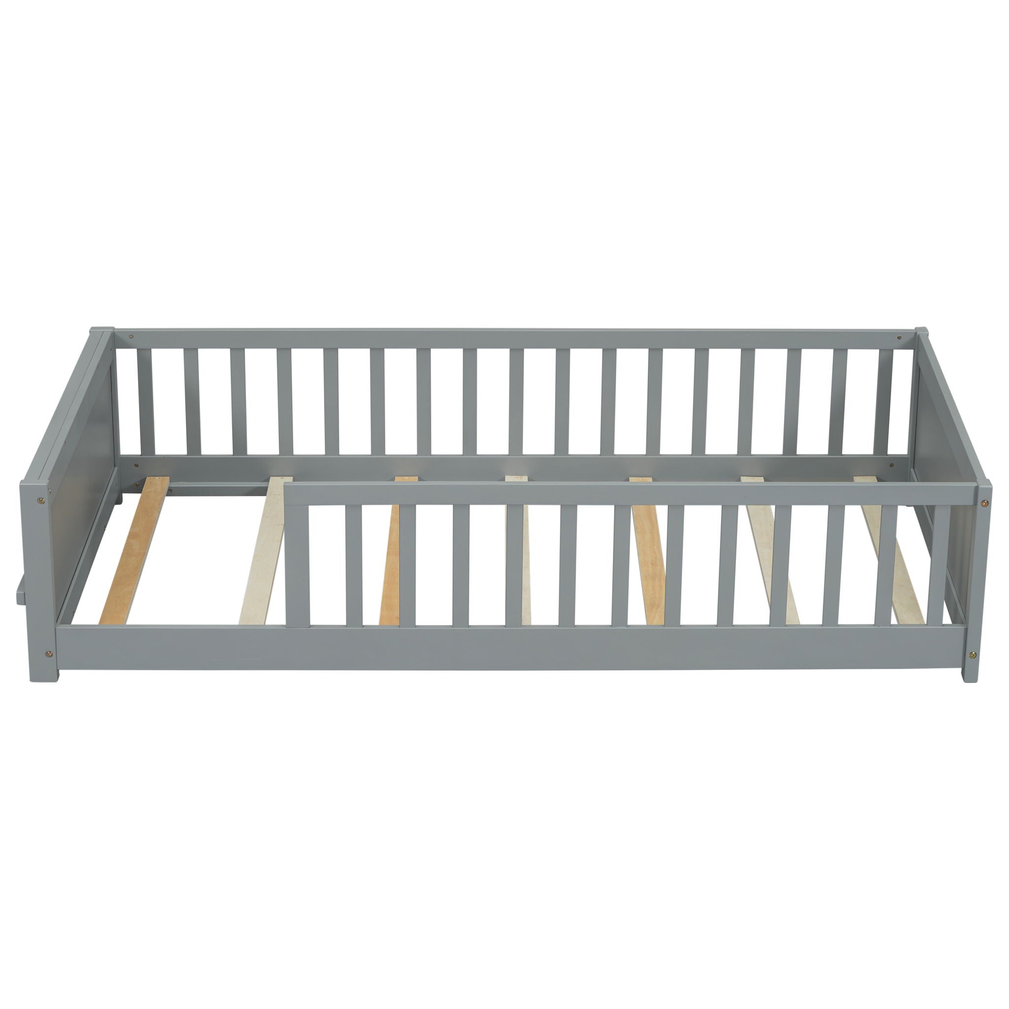 Floor Platform Bed With Built-In Book Storage Rack
