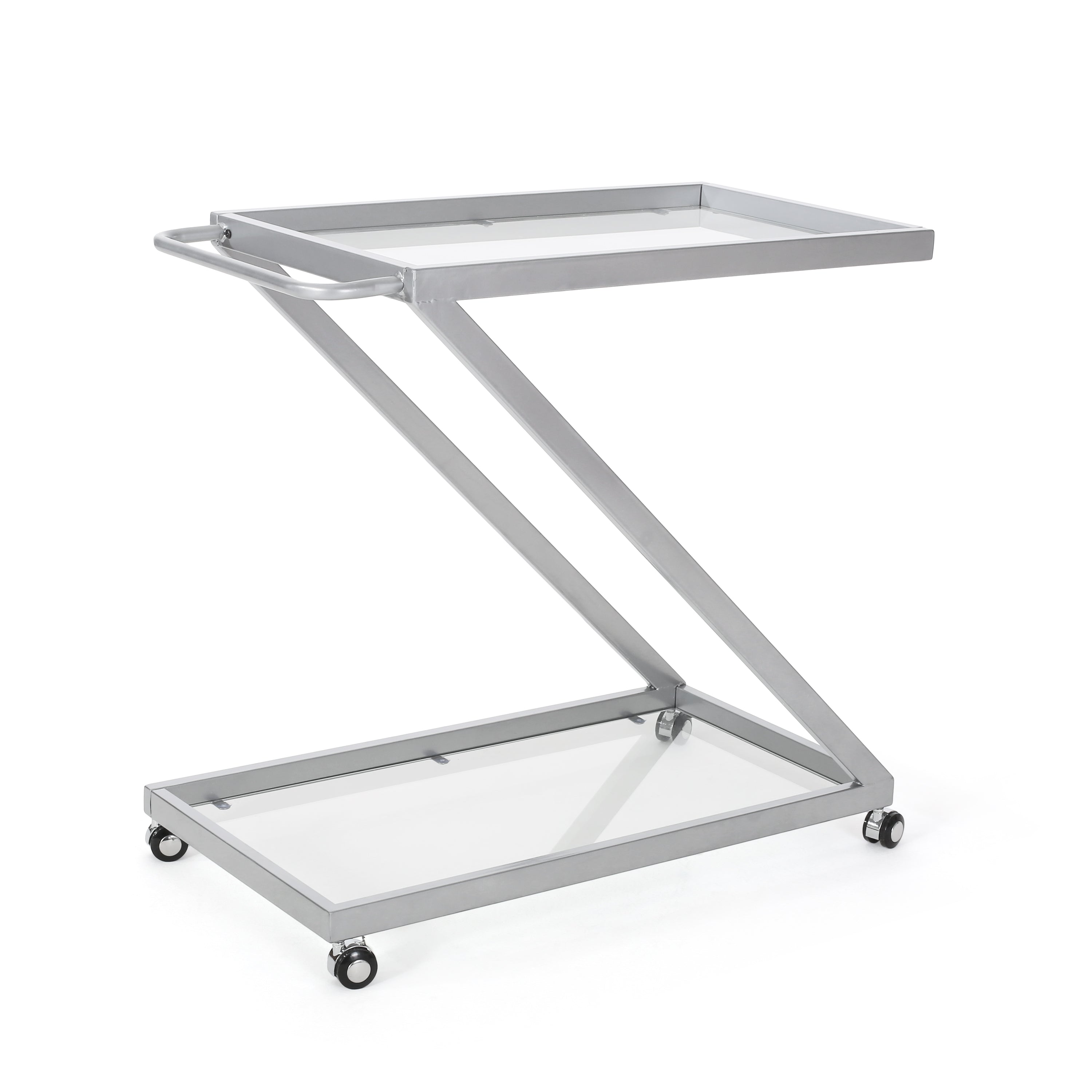 Modern Z-Shaped Bar Cart with Tempered Glass Shelves