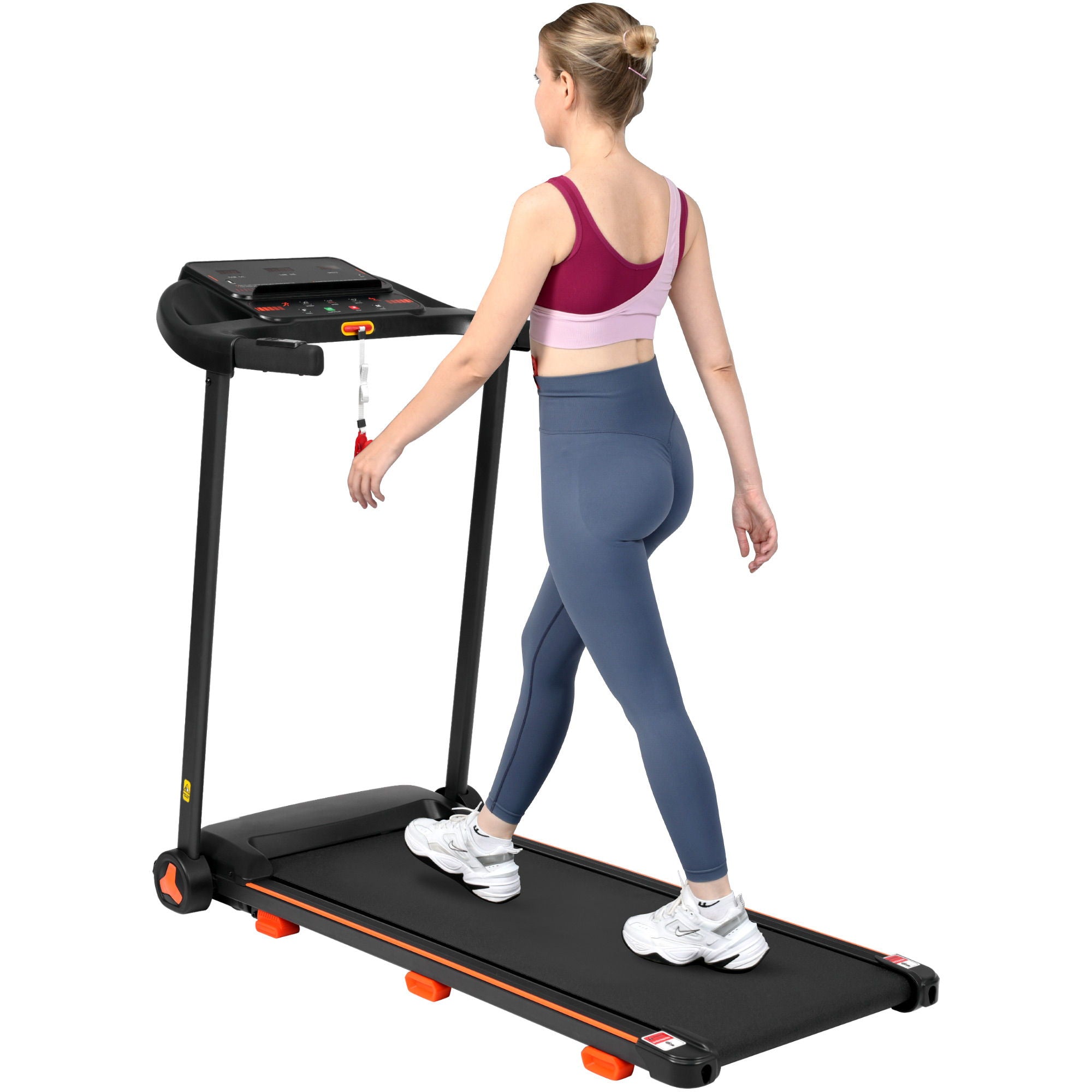 2.5Hp Quiet Folding Treadmill With Heart Rate Sensor, 300Lbs Weight Capacity, With USB Charge Station For Android & Bluetooth Speaker, 6 Shock Absorbing - Black