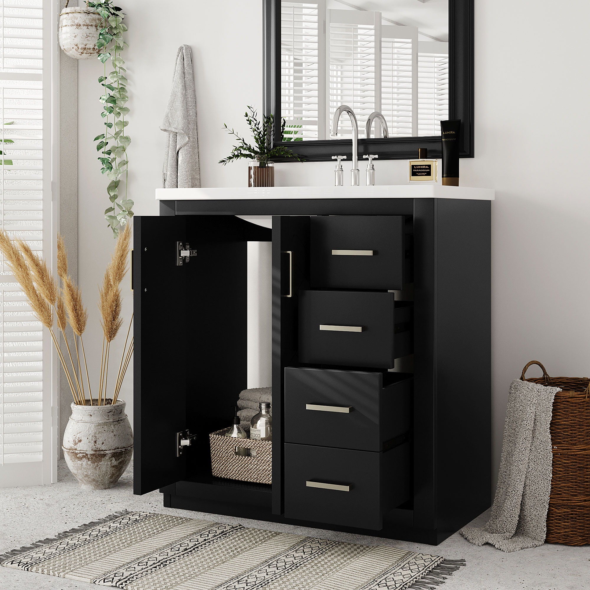 Bathroom Vanity With Sink, Storage Cabinet, Freestanding Set With 3 Drawers & Soft Closing Doors