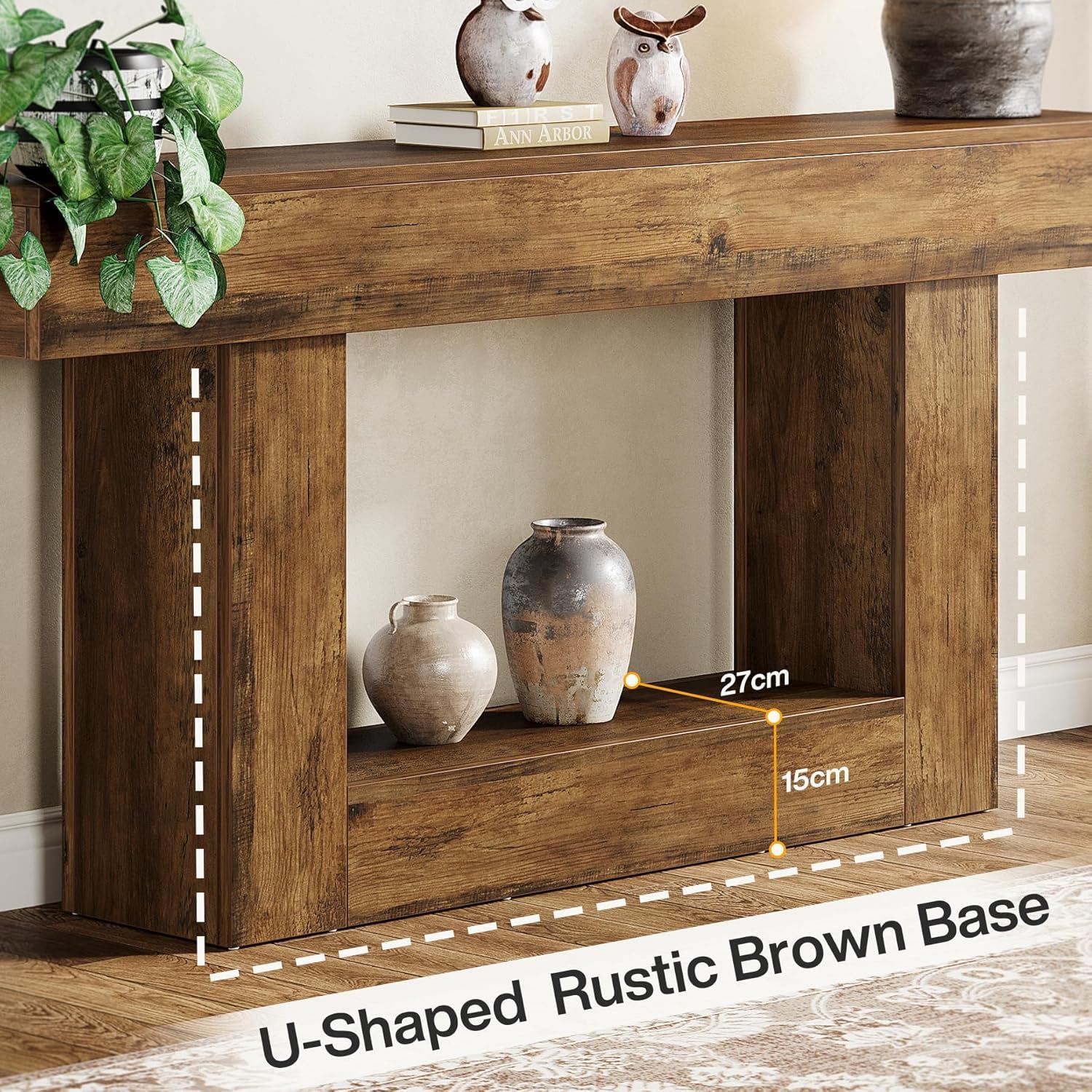 Console Table With 2 Tier Storage, U Shaped Base