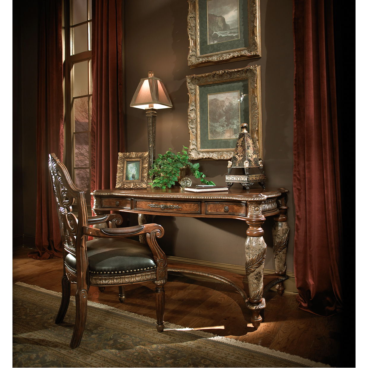 Villa Valencia - Pull-up Desk Arm Chair - Classic Chestnut