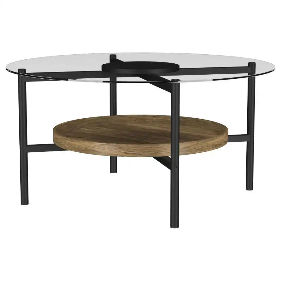 Delfin - Round Glass Top Coffee Table - Black And Brown