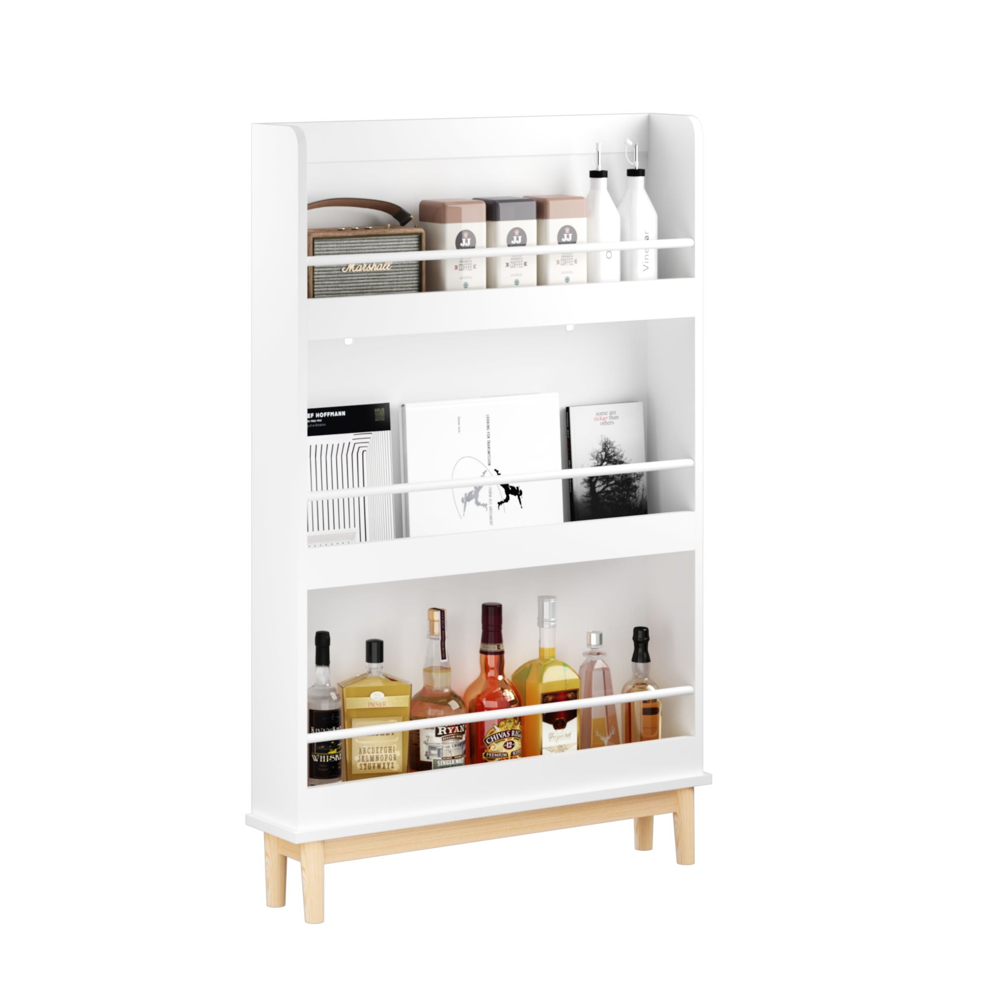 Wall Mounted Bookshelf, 3 Front Facing Display Shelves For Toddler Bedroom - White