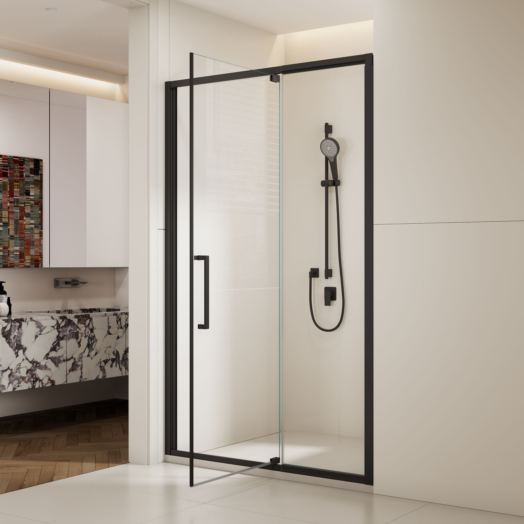 Scalable - Shower Door With 1 / 4" Clear Tempered Glass And Aluminium Alloy Frame - Matte Black
