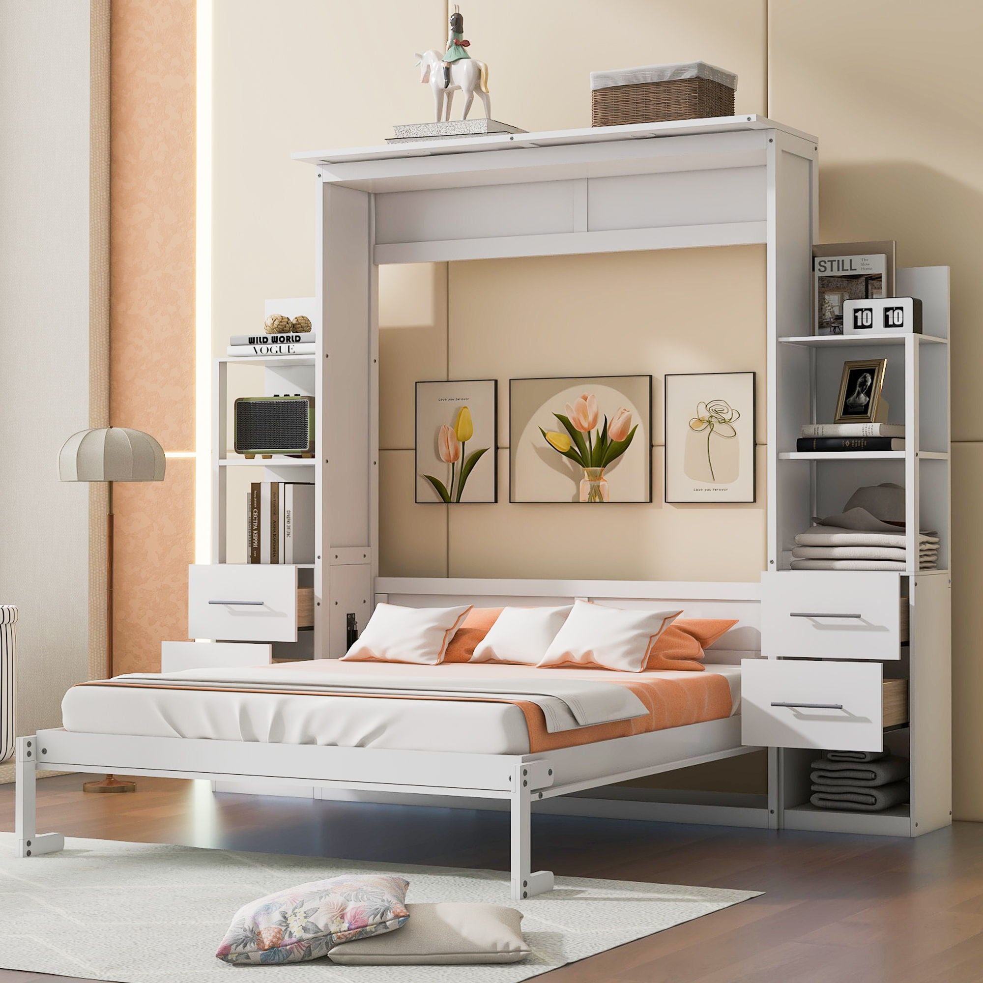 Murphy Wall Bed With Shelves, Drawers And LED Lights