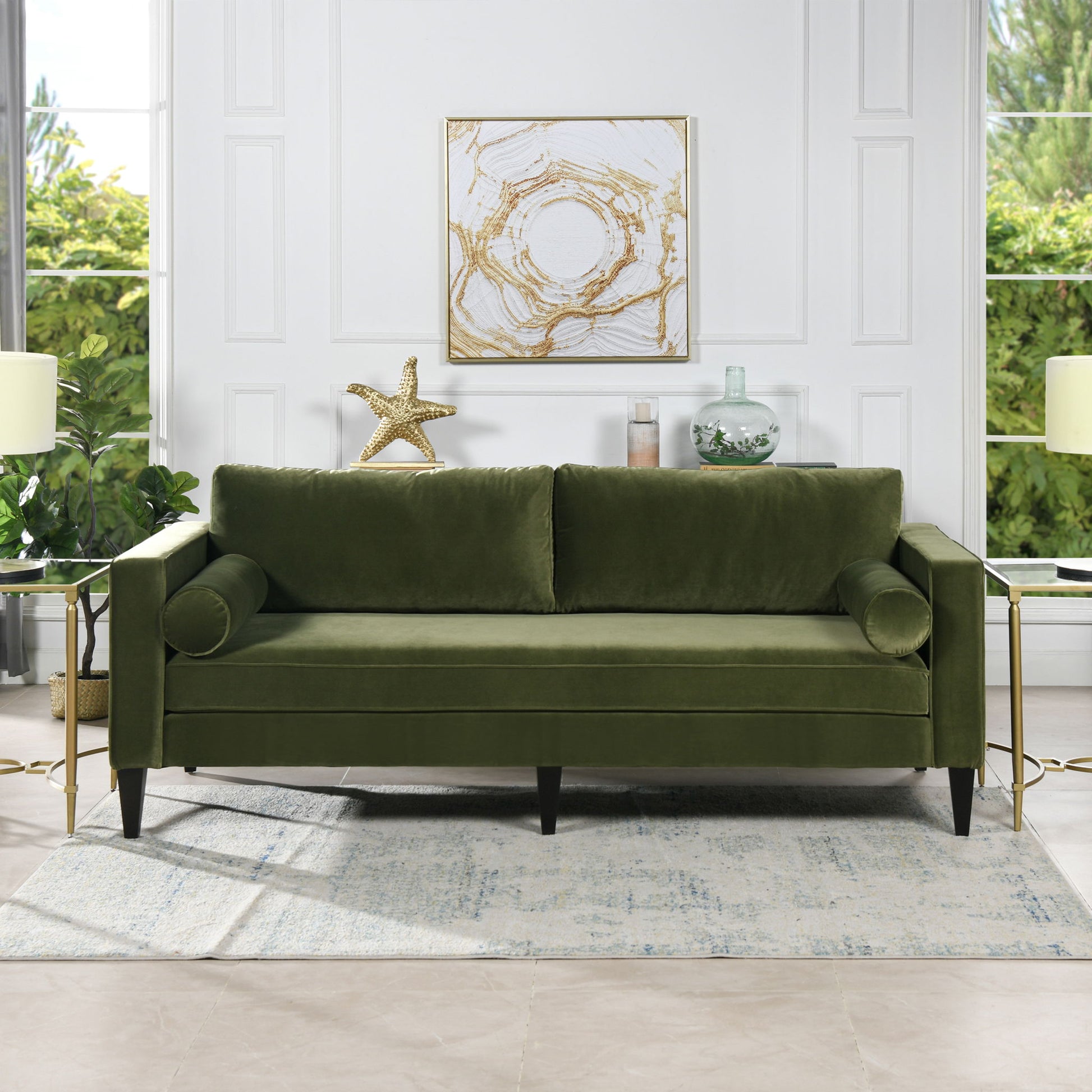 Nicholi - Mid-Century Modern Sofa - Olive Green - Best Buy Furniture