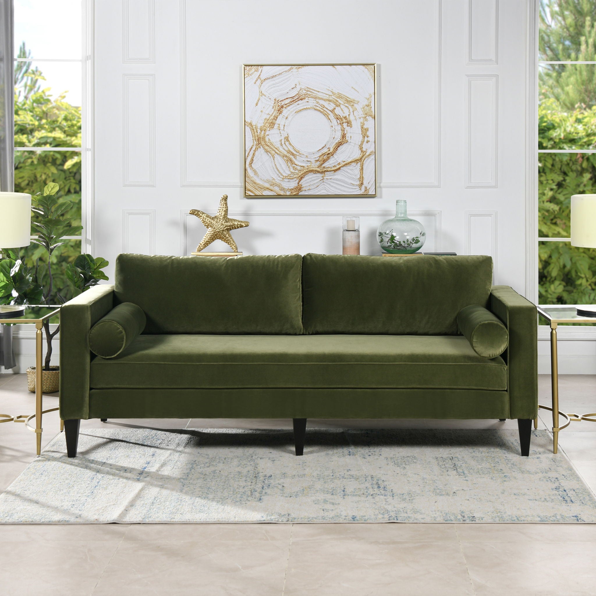 Nicholi - Mid-Century Modern Sofa - Olive Green - Best Buy Furniture