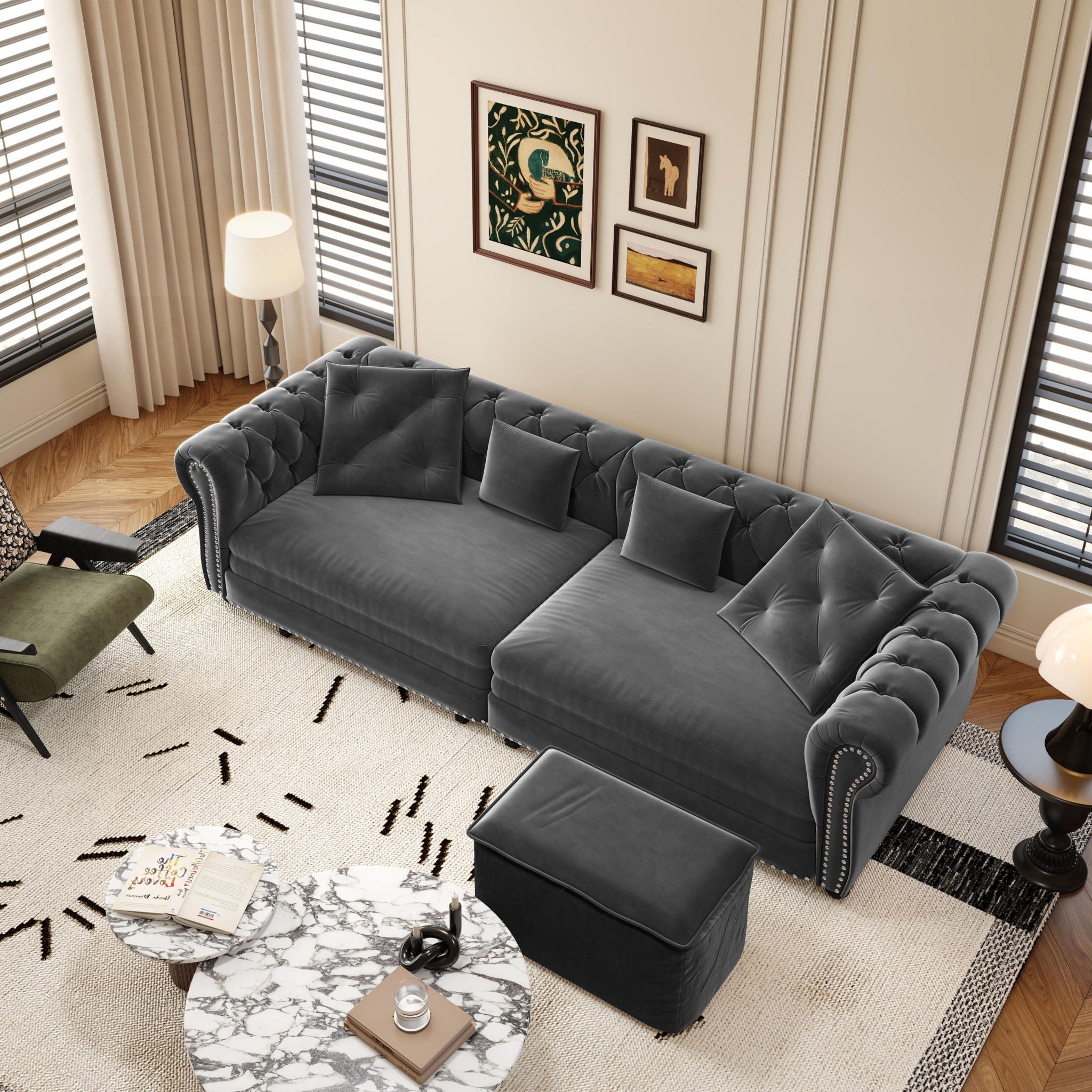 3 In 1 Pull Out Sofa Bed, Convertible Sleeper Sofa Bed, 3 Seater Sofa With Movable Ottoman - Gray