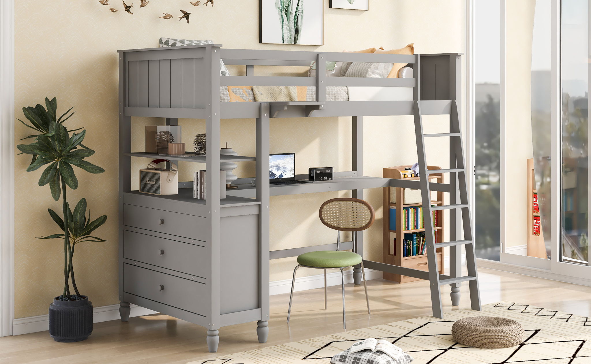 Loft Bed With Drawers With Desk And Shelves