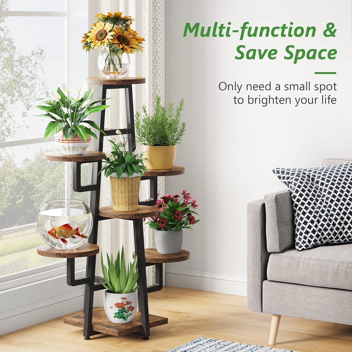 7 Tier Corner Plant Shelf With High Low Design For Living Room