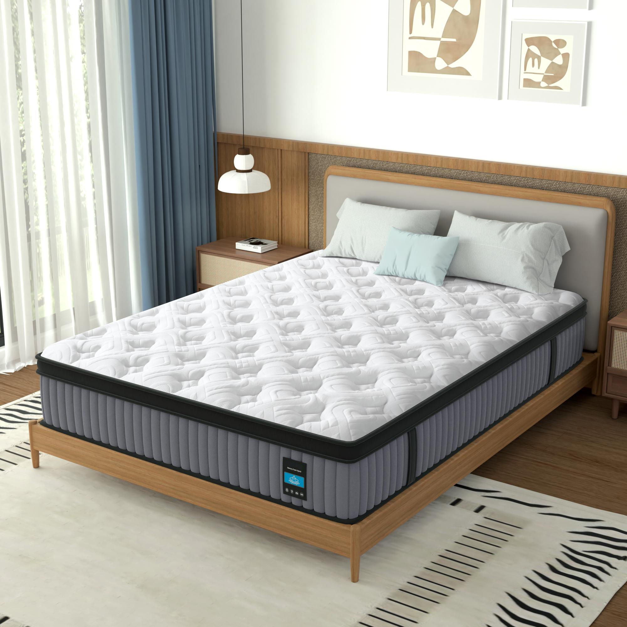 14" King Hybrid Mattress, Memory Foam & Pocket Spring Bed, Cooling, Pressure Relief, Back & Hip Support - Gray / White