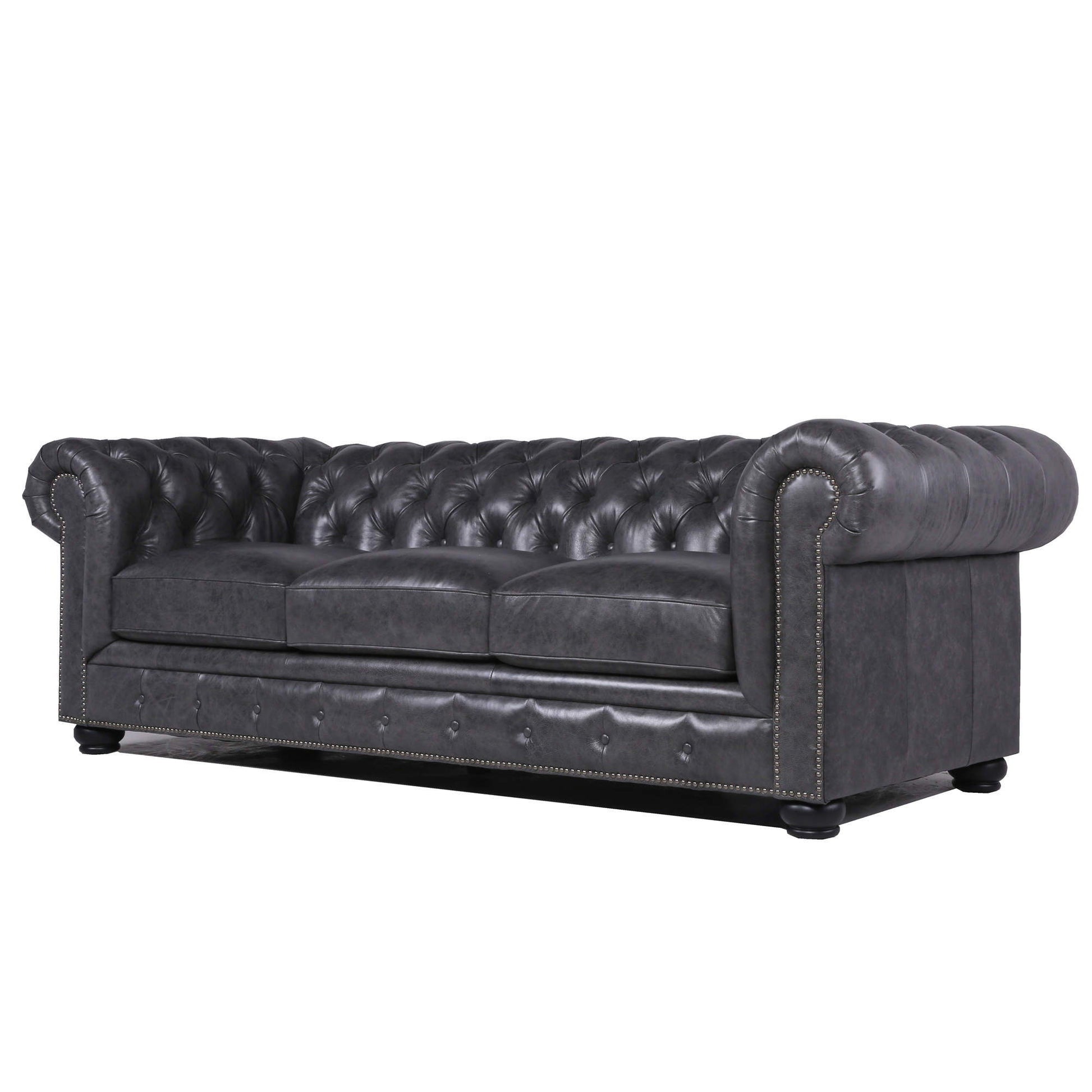 Traditional Tufted Leather Chesterfield Nailhead Sofa - Best Buy Furniture