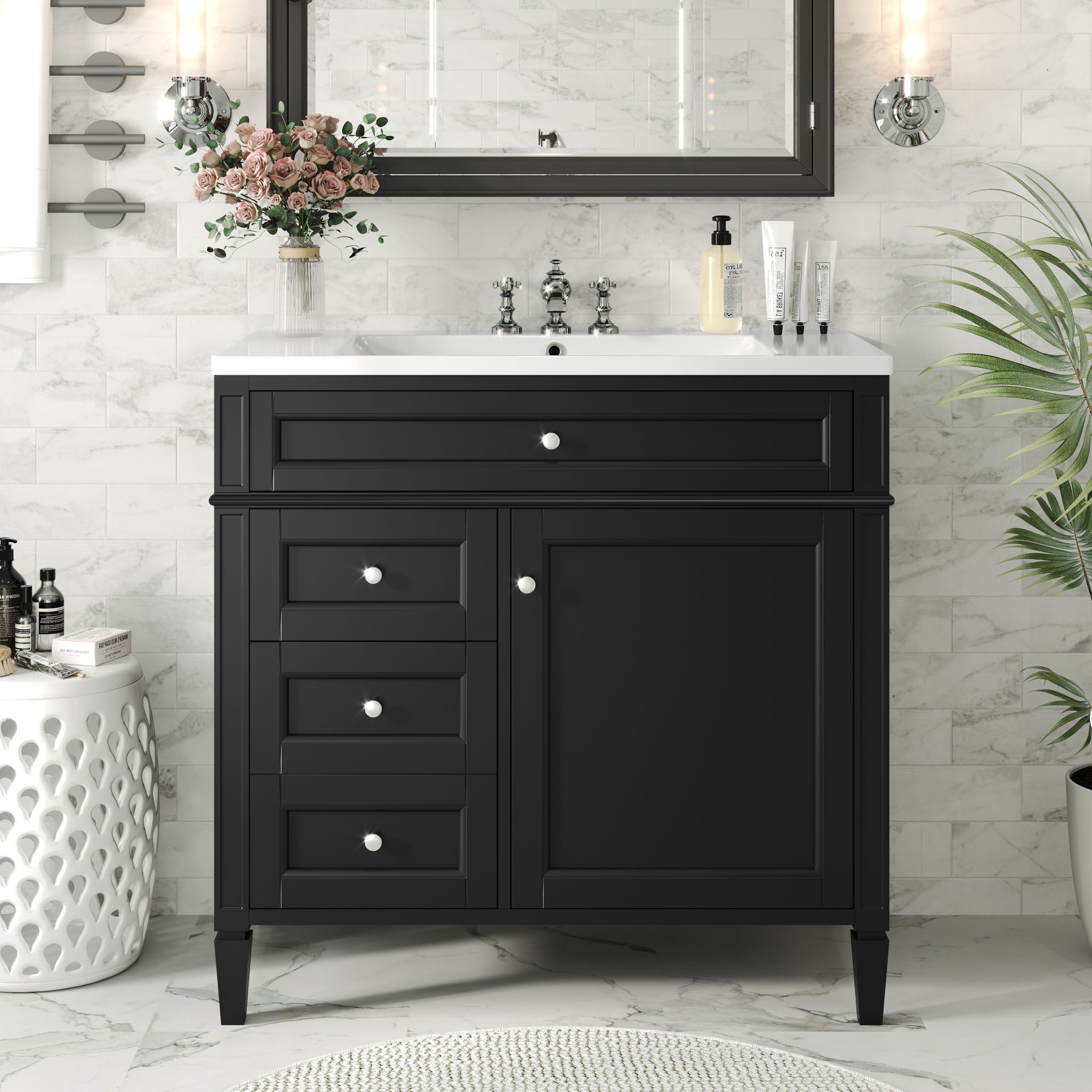 Bathroom Vanity With Top Sink, Storage Cabinet With 2 Drawers And Tip Out Drawer