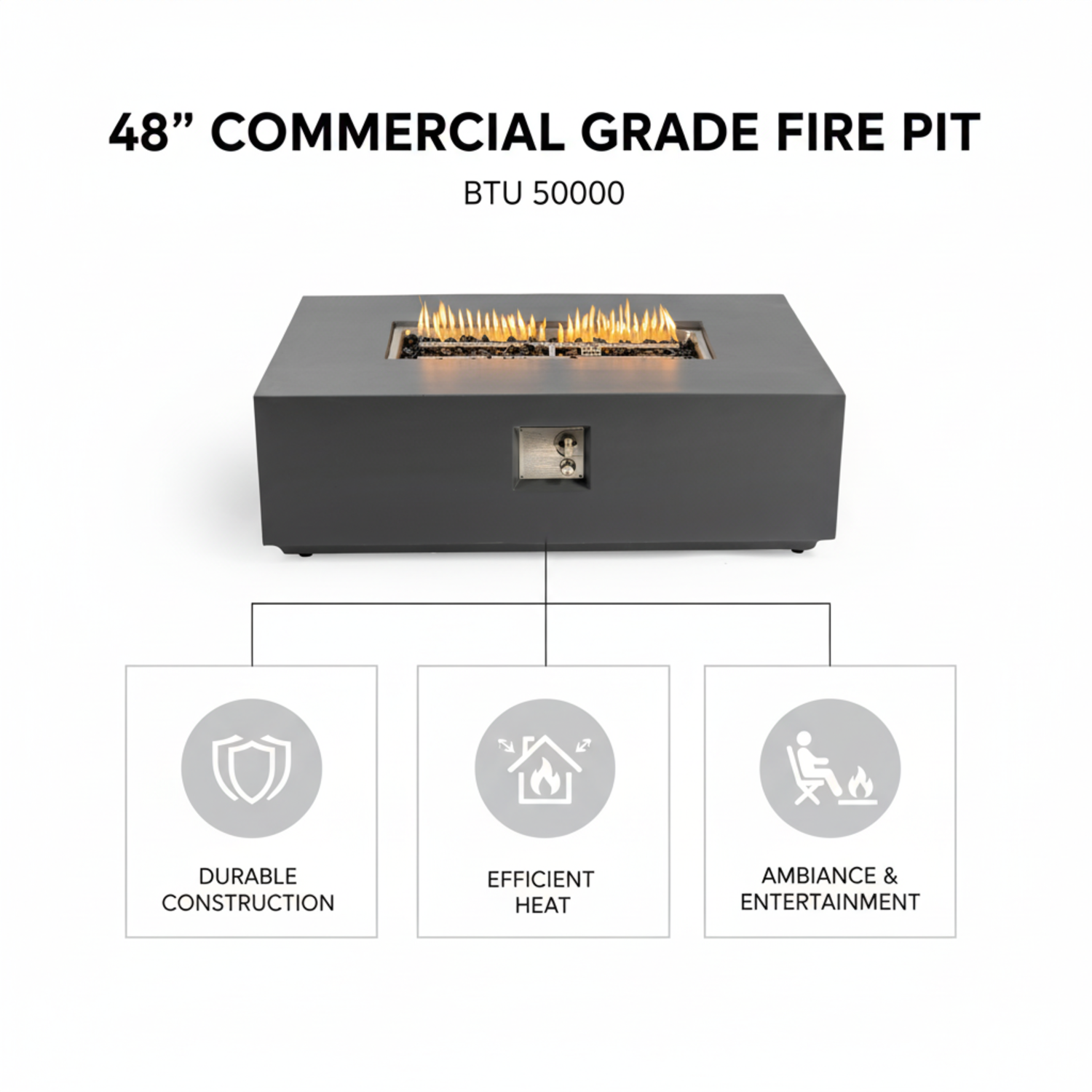 Volon Modern Rectangular Fire Pit Table in Light Gray