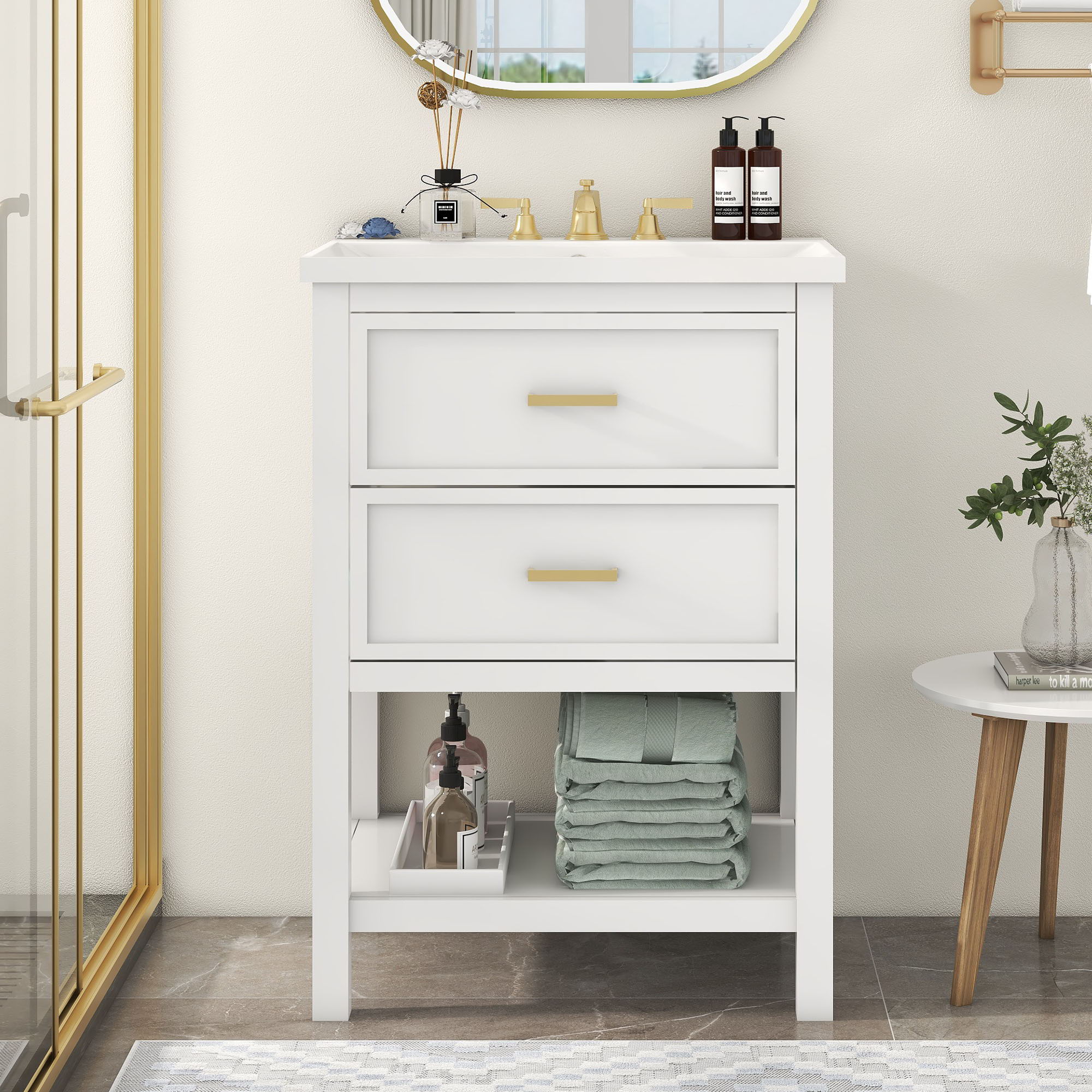 Bathroom Vanity With Top Sink, Modern Bathroom Storage Cabinet With 2 Drawers, Single Sink Bathroom Vanity