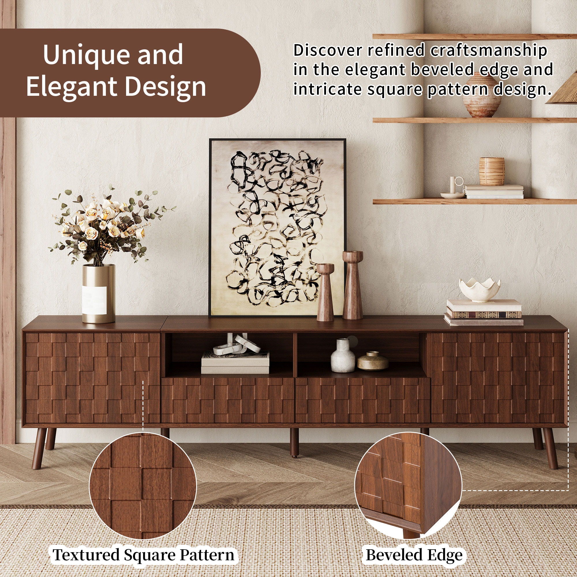 TV Stand With Drawers And Cable Management - Walnut